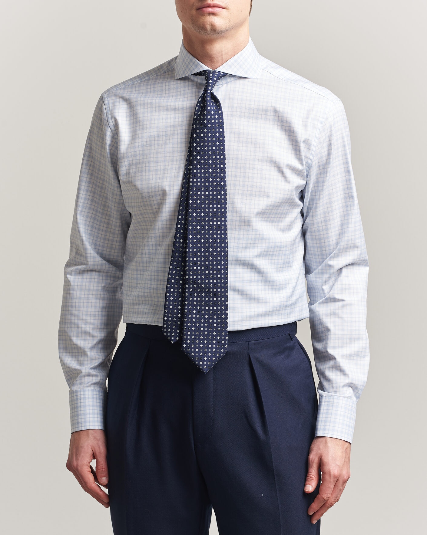 Herre | Skjorter | Stenströms | Regular Fit Checked Twill Shirt Light Blue