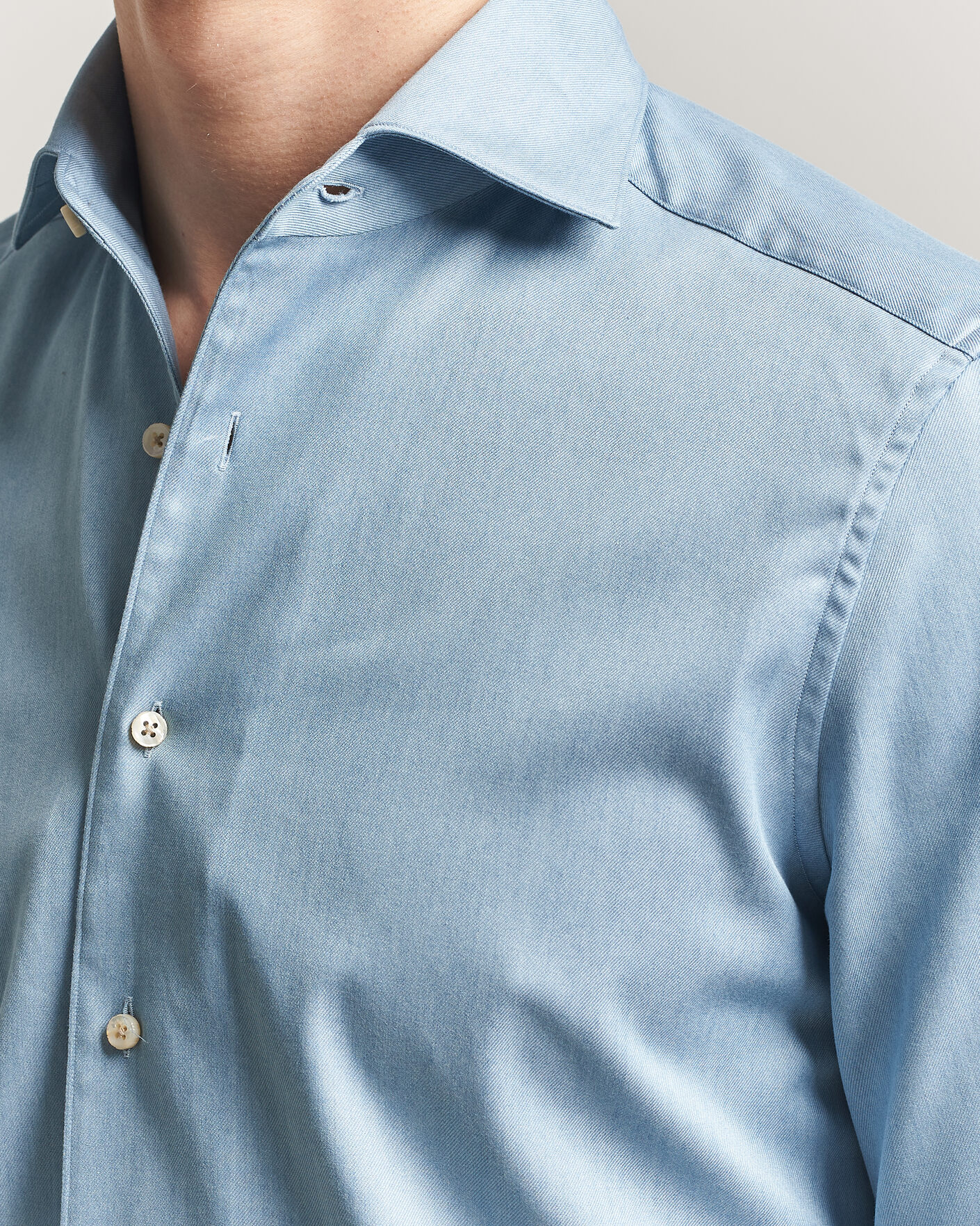 Herre | Skjorter | Stenströms | 1899 Slim One Piece Washed Denim Shirt Blue