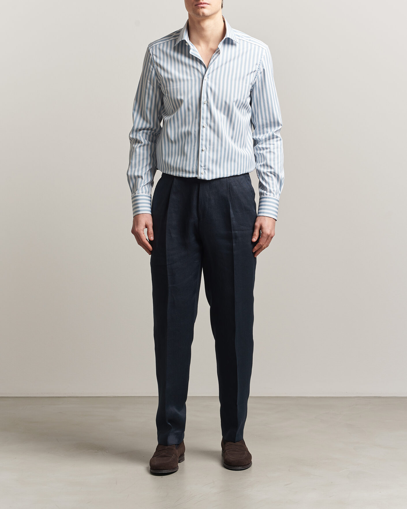 Herre | Skjorter | Stenströms | 1899 Cotton Twill Striped Shirt Blue