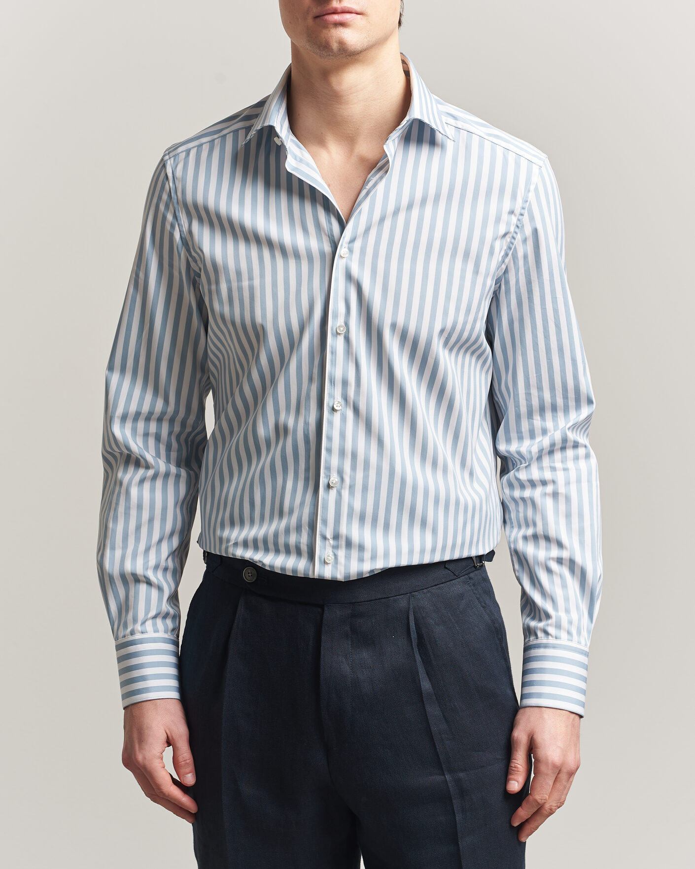 Herre | Skjorter | Stenströms | 1899 Cotton Twill Striped Shirt Blue