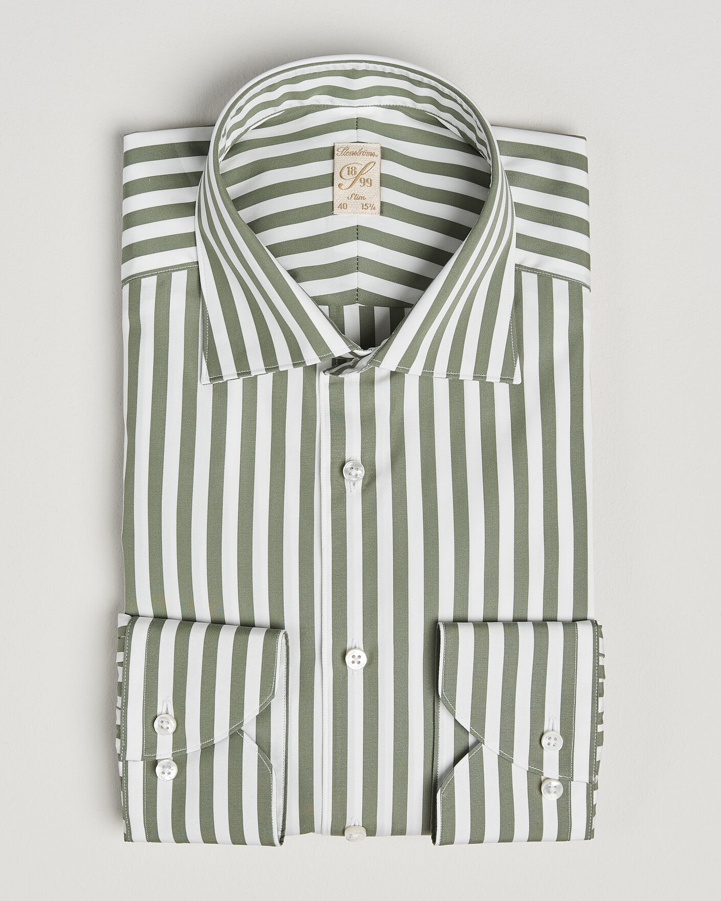 Herre | Skjorter | Stenströms | 1899 Cotton Twill Striped Shirt Green