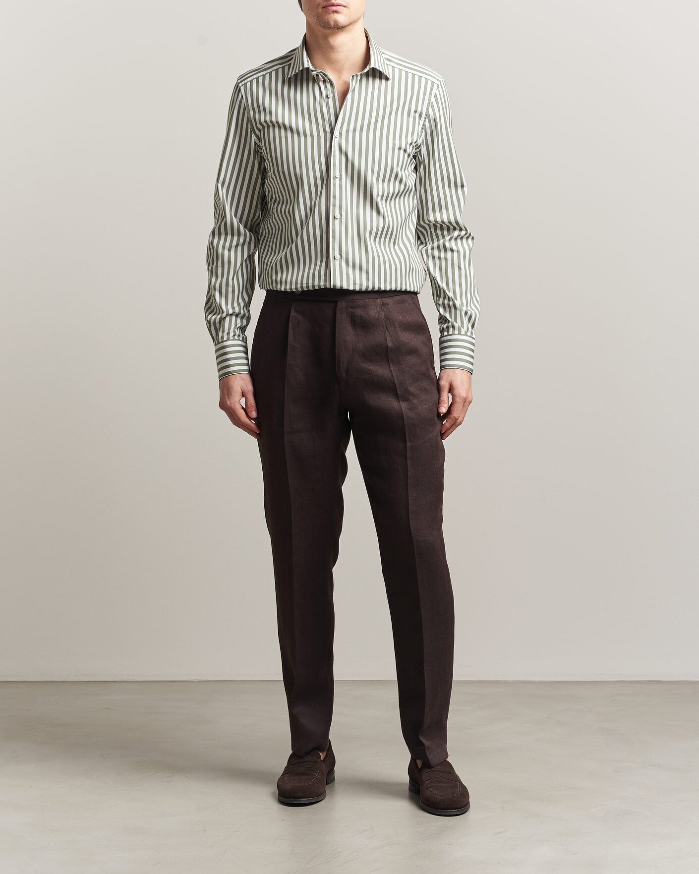 Herre | Skjorter | Stenströms | 1899 Cotton Twill Striped Shirt Green