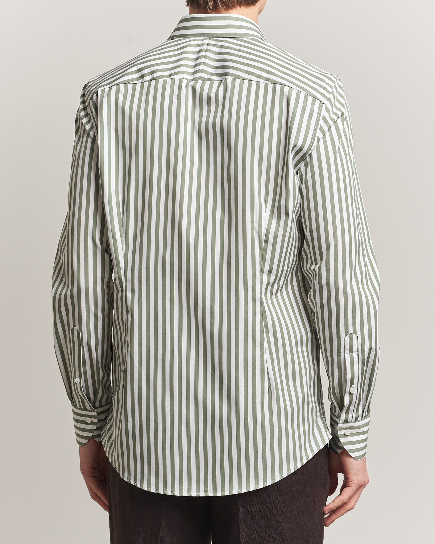 Herre | Skjorter | Stenströms | 1899 Cotton Twill Striped Shirt Green