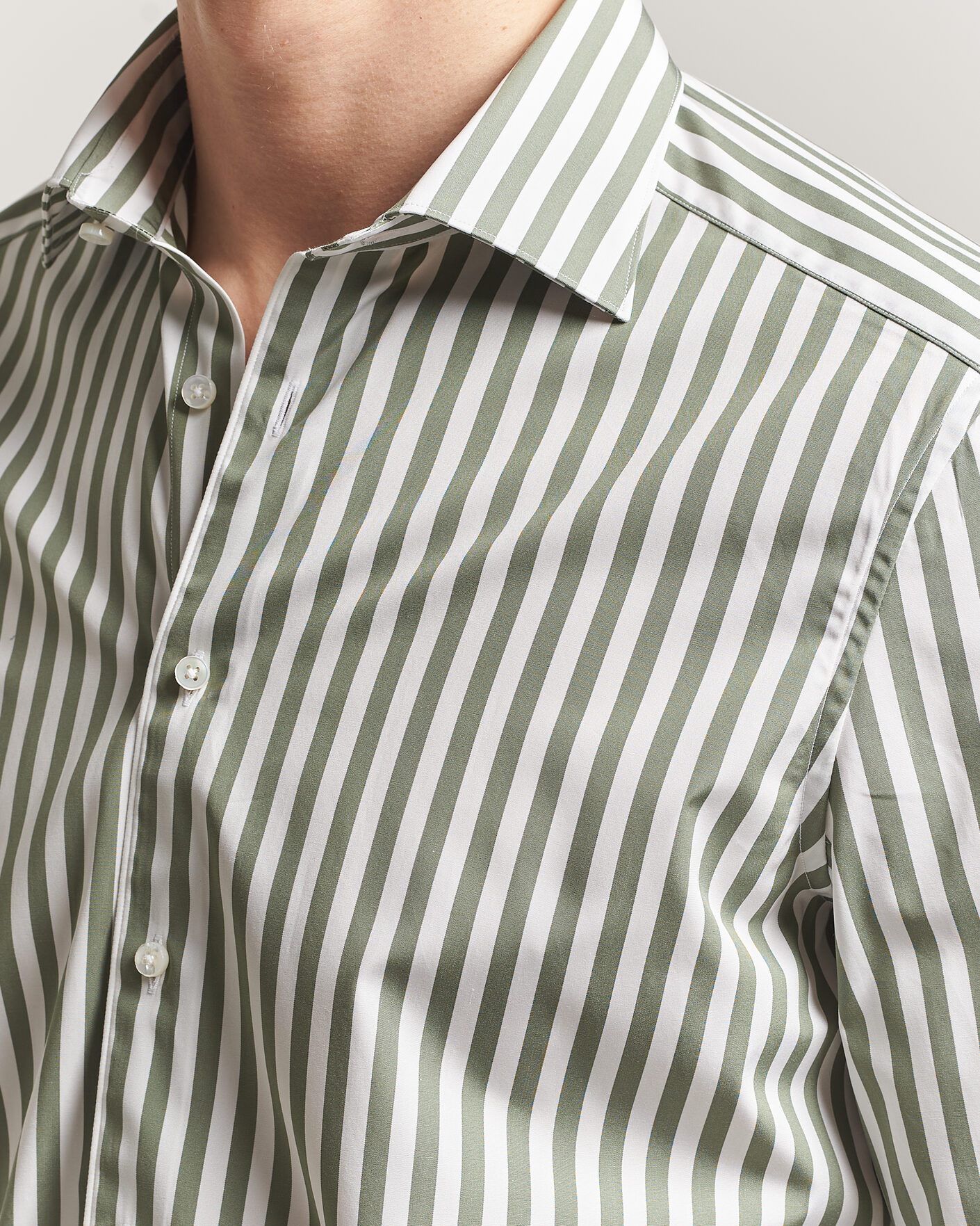 Herre | Skjorter | Stenströms | 1899 Cotton Twill Striped Shirt Green