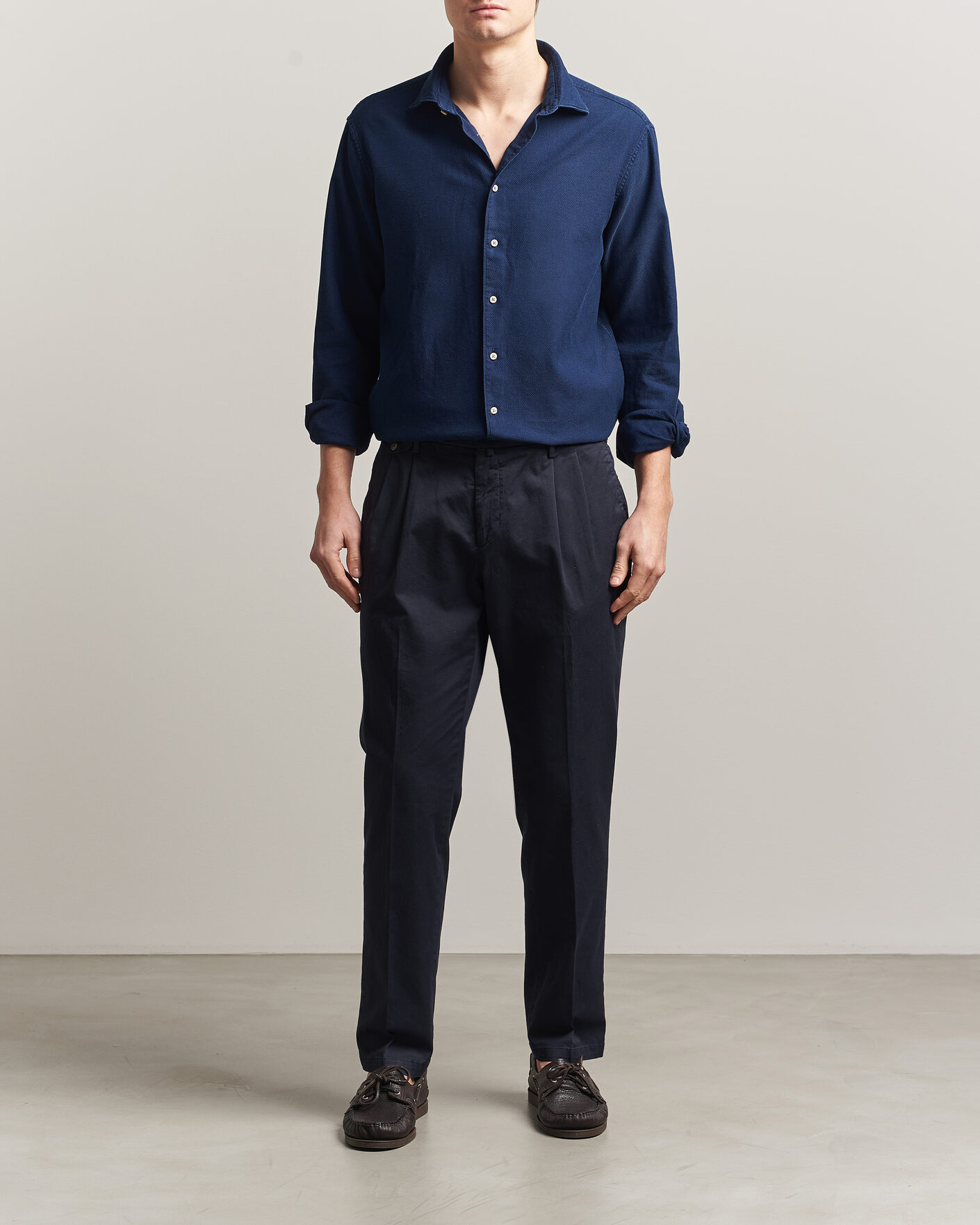 Herre | Skjorter | Stenströms | Regular Fit Structured Denim Shirt Navy