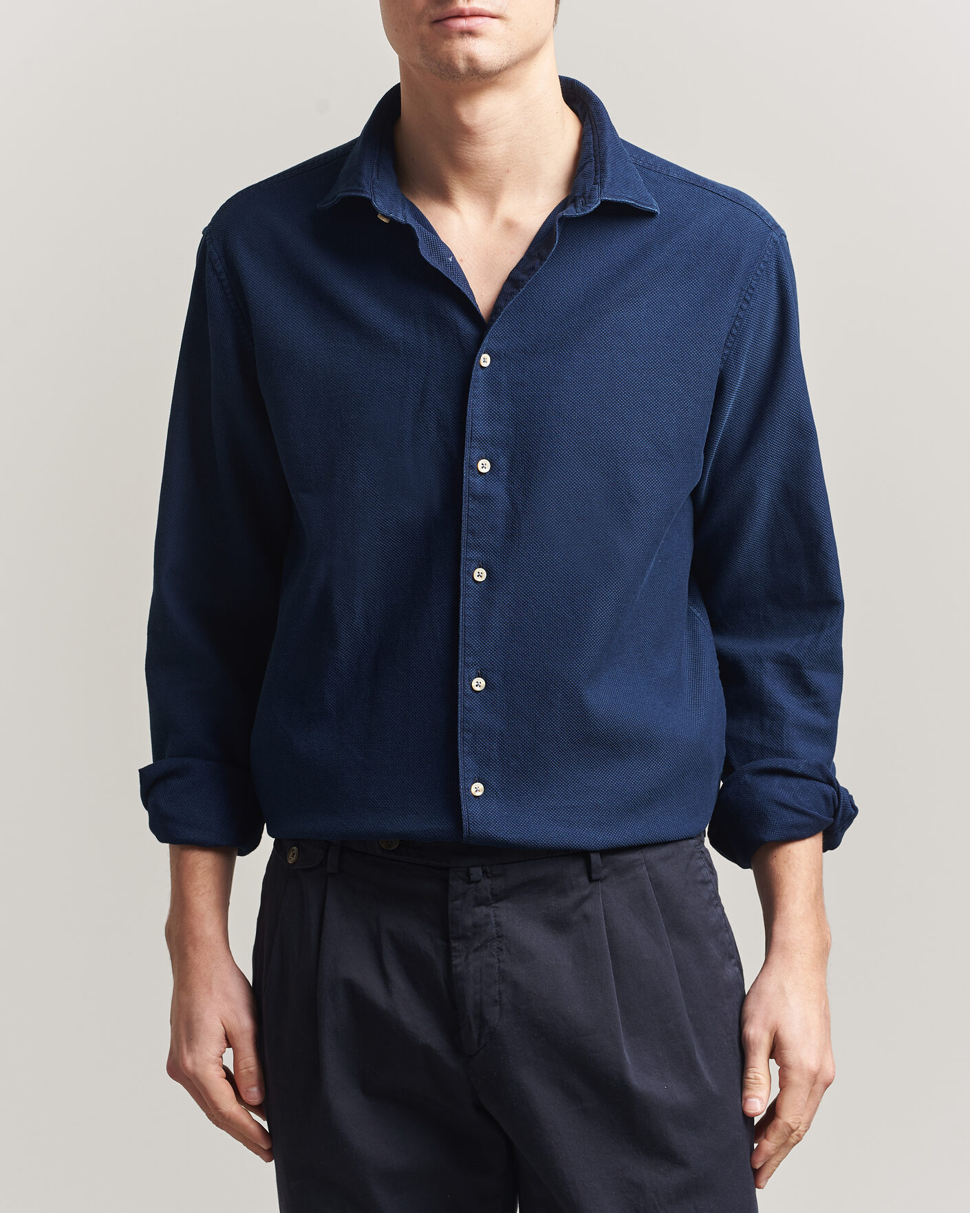 Herre | Skjorter | Stenströms | Regular Fit Structured Denim Shirt Navy