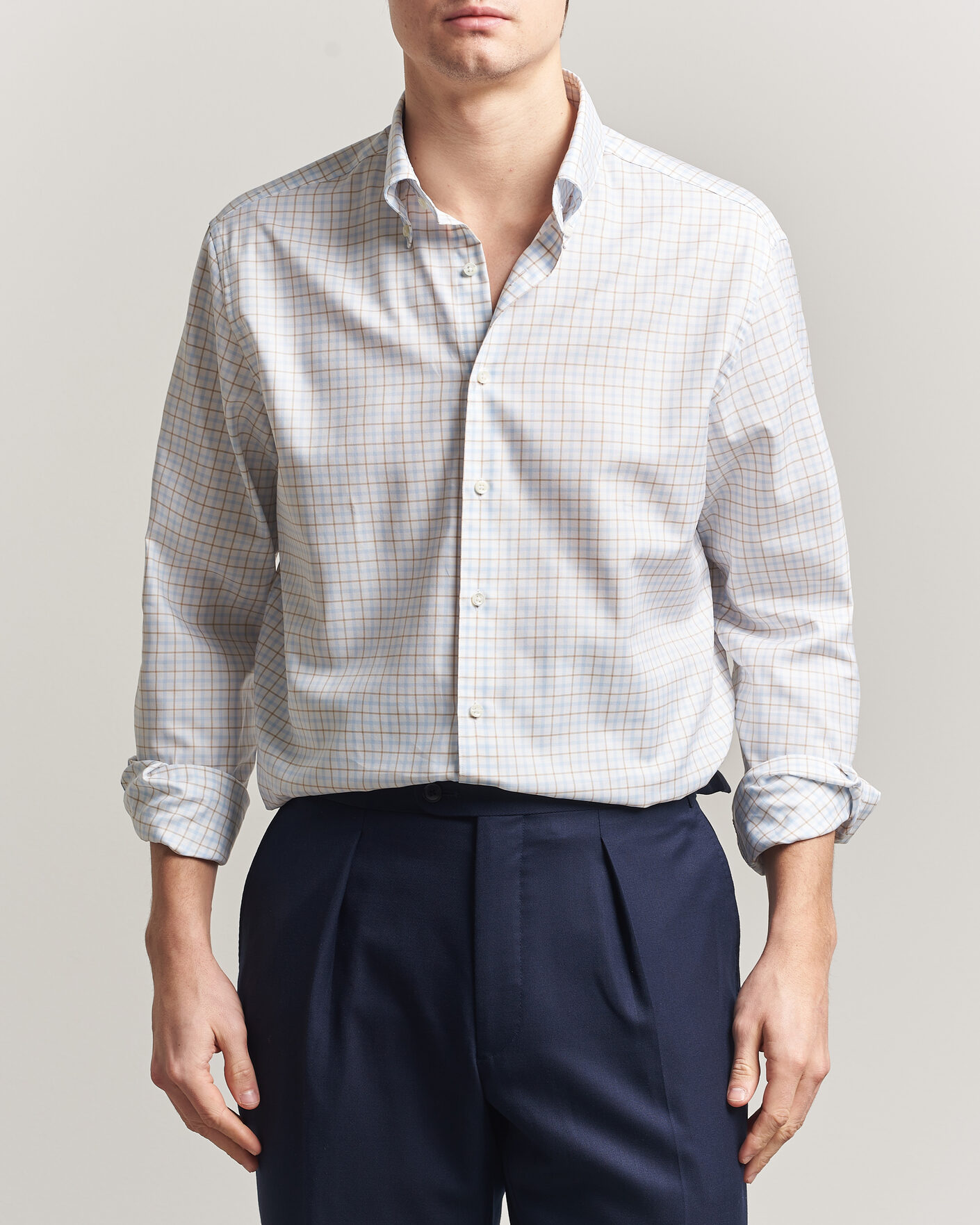 Herre | Skjorter | Stenströms | Regular Fit Checked Oxford Shirt Blue