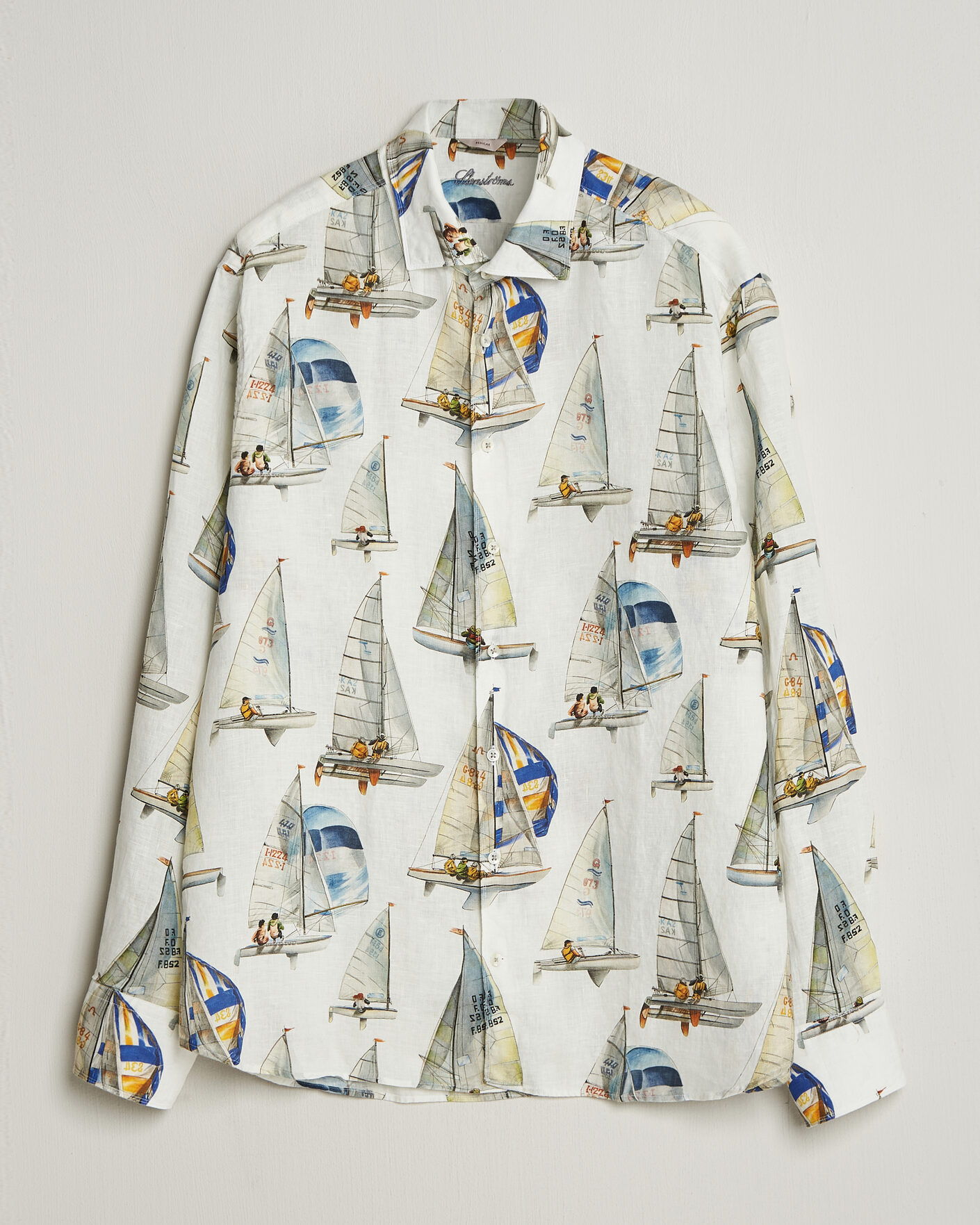 Herre | Skjorter | Stenströms | Regular Fit Printed Sailing Linen Shirt White