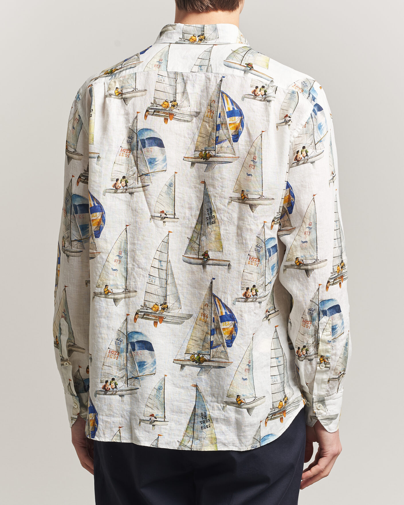 Herre | Skjorter | Stenströms | Regular Fit Printed Sailing Linen Shirt White