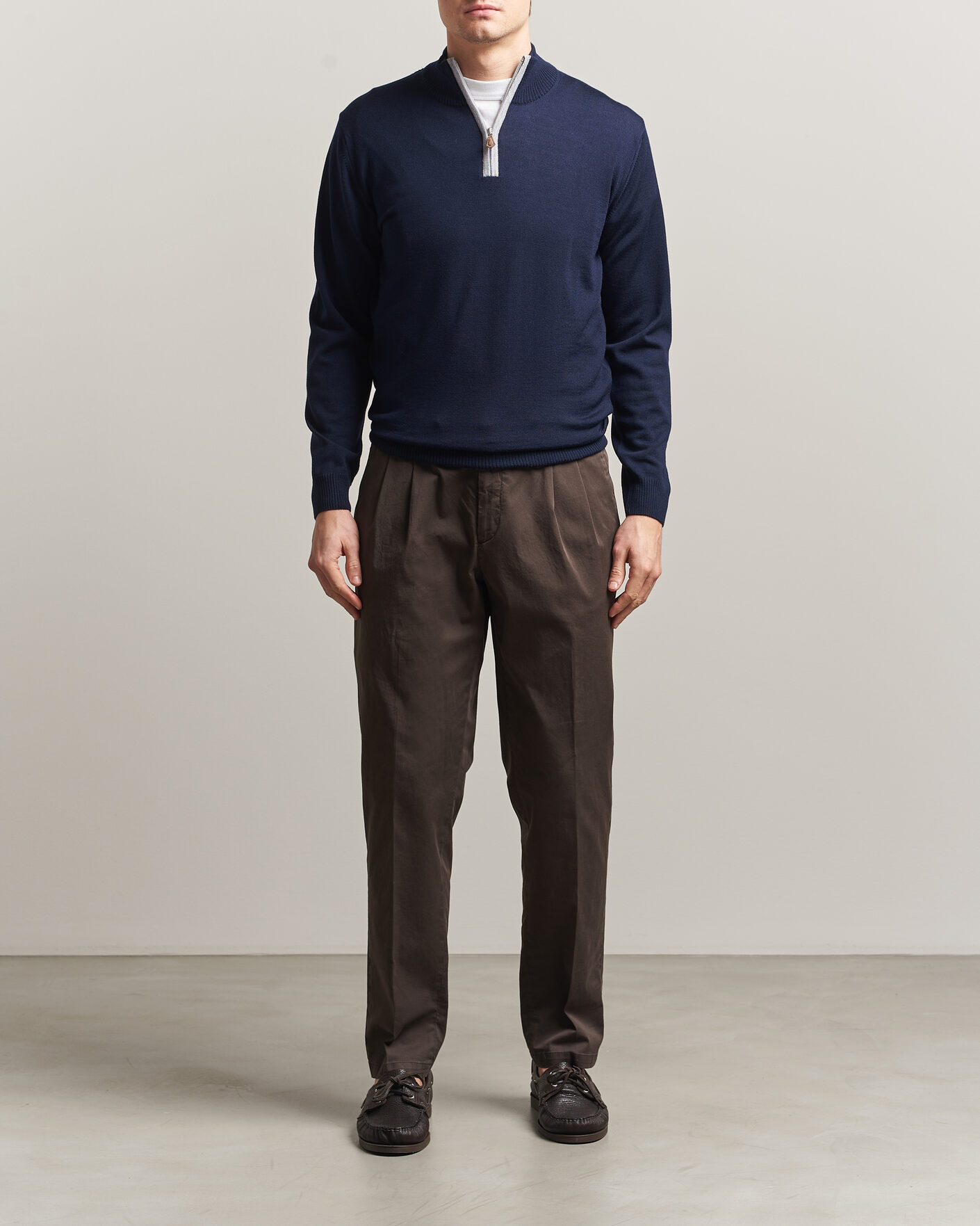 Herre | Trøjer | Stenströms | Merino Contrast Half-Zip Navy