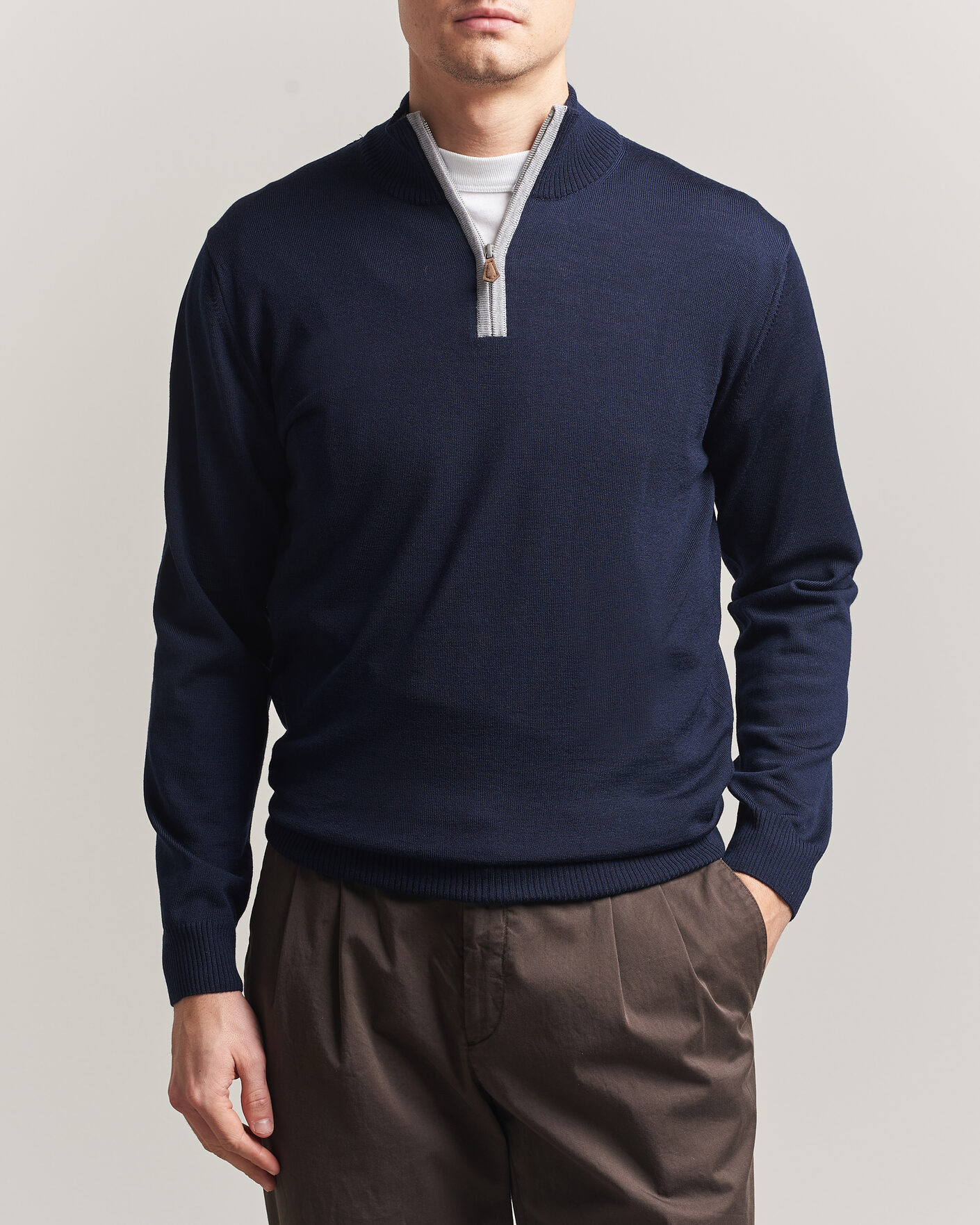 Herre | Trøjer | Stenströms | Merino Contrast Half-Zip Navy