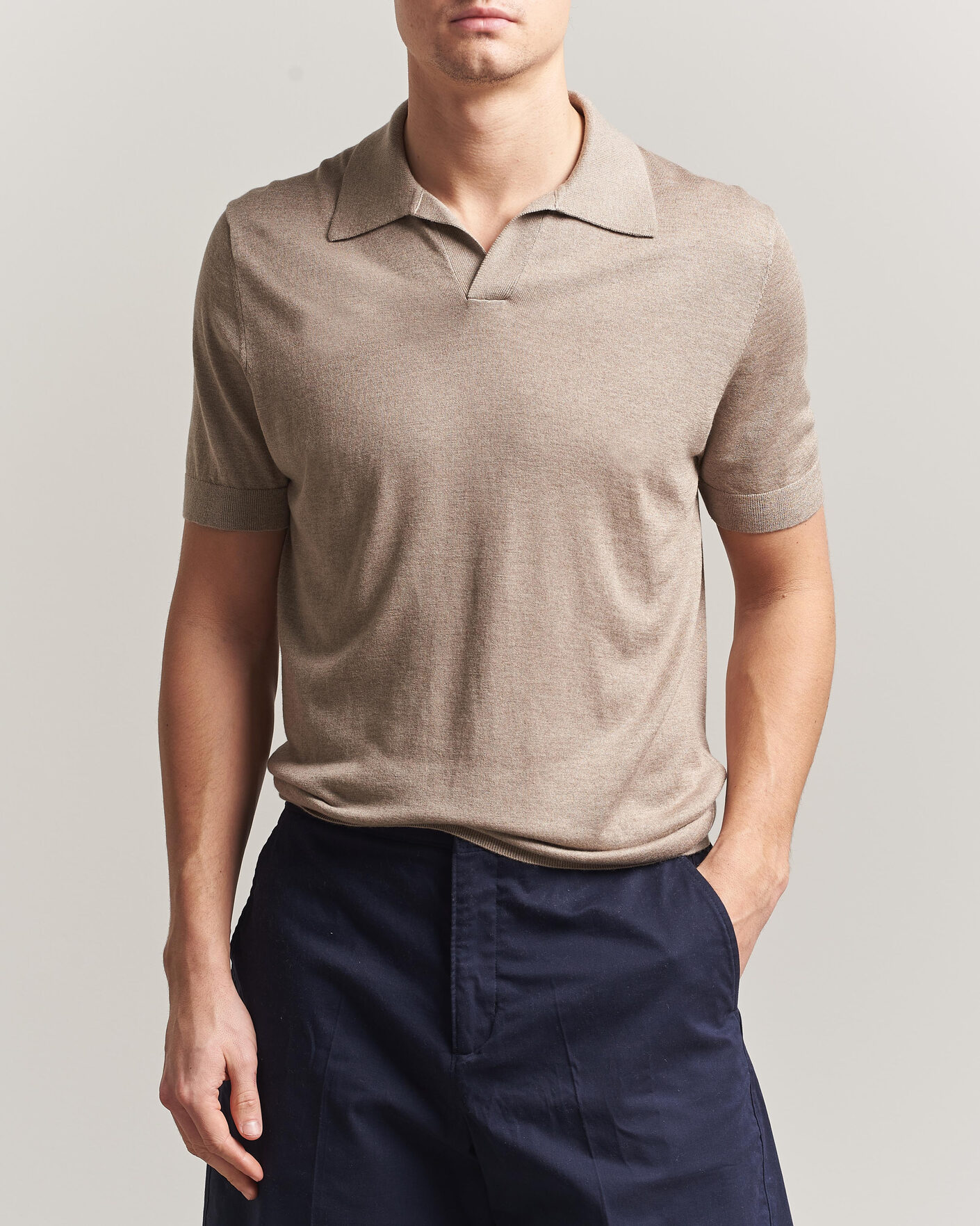 Herre | Polotrøjer | Stenströms | Silk/Cashmere Polo Taupe