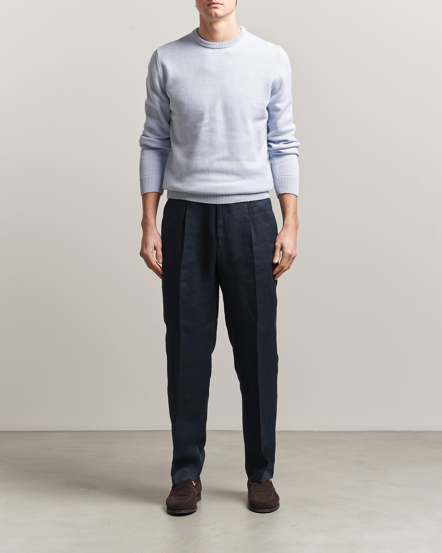 Herre | Trøjer | Stenströms | Organic Cotton Knitted Sweater Light Blue