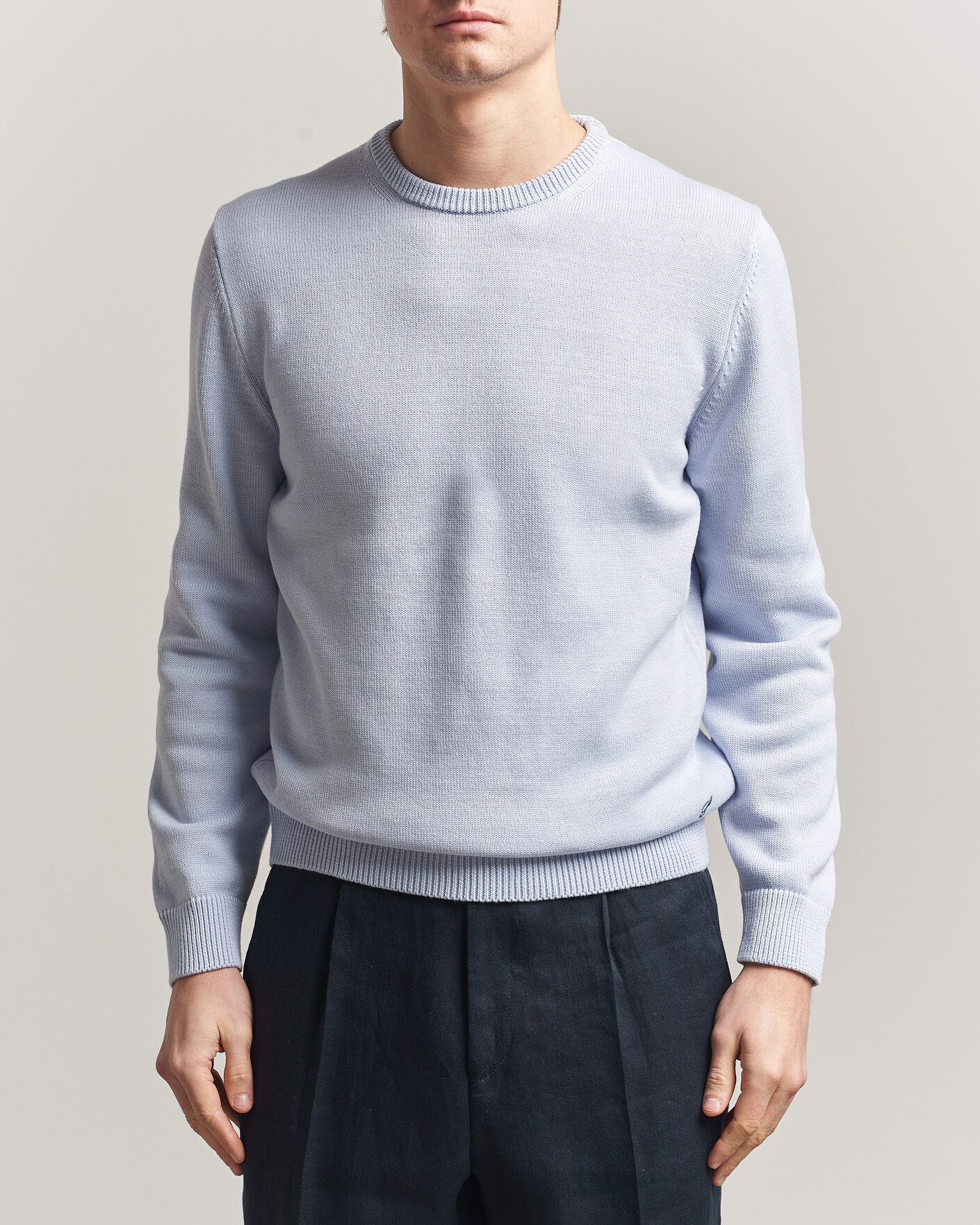 Herre | Trøjer | Stenströms | Organic Cotton Knitted Sweater Light Blue