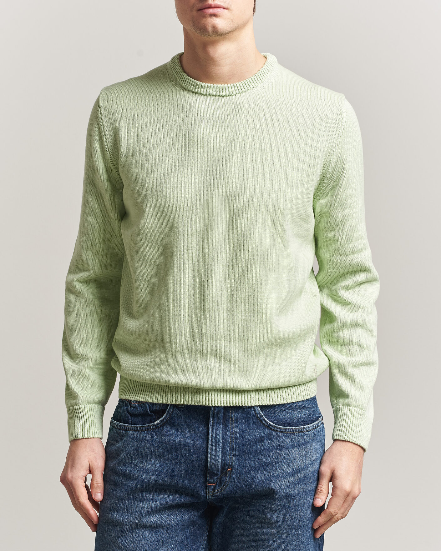Herre | Trøjer | Stenströms | Organic Cotton Knitted Sweater Light Green