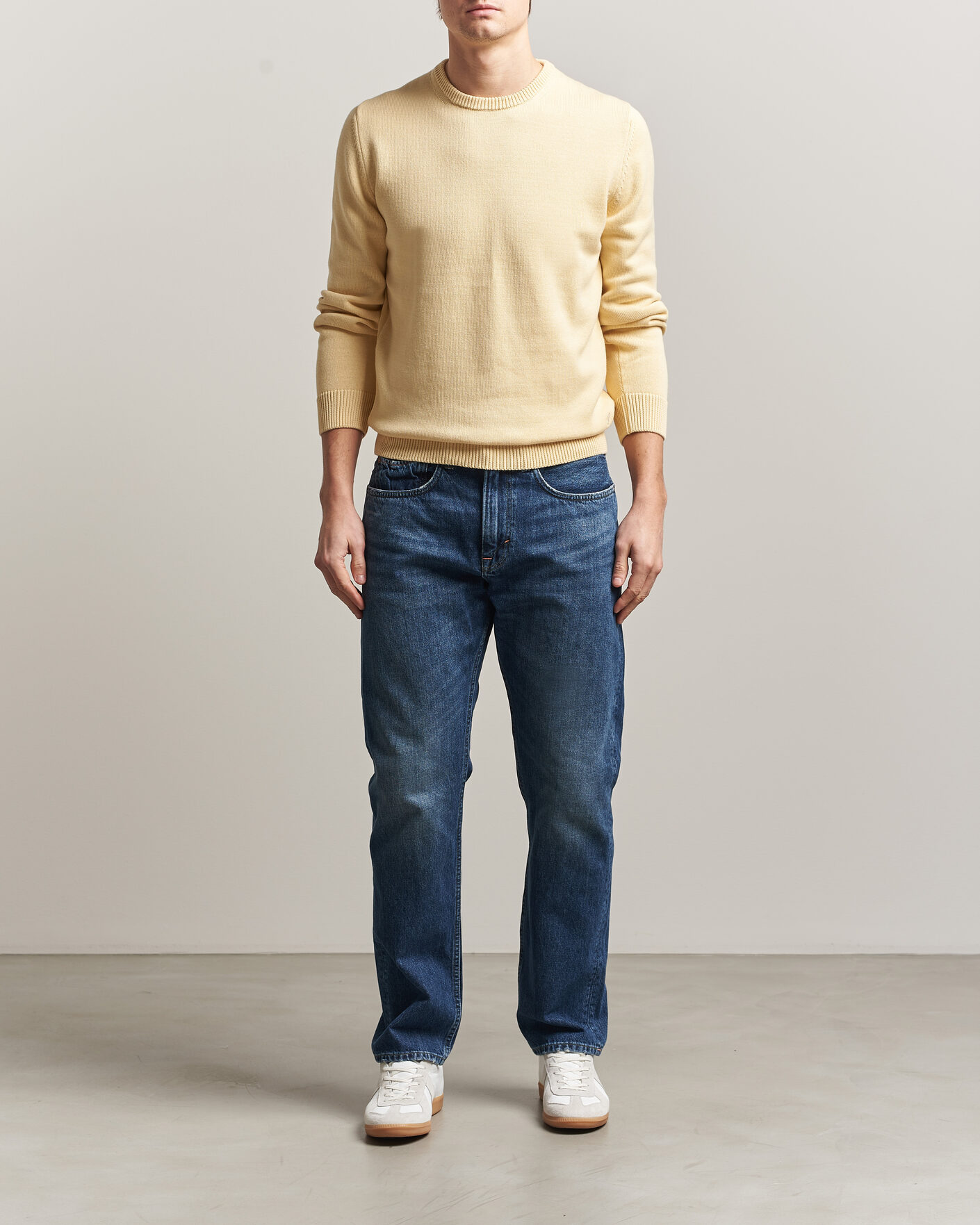 Herre | Trøjer | Stenströms | Organic Cotton Knitted Sweater Light Yellow