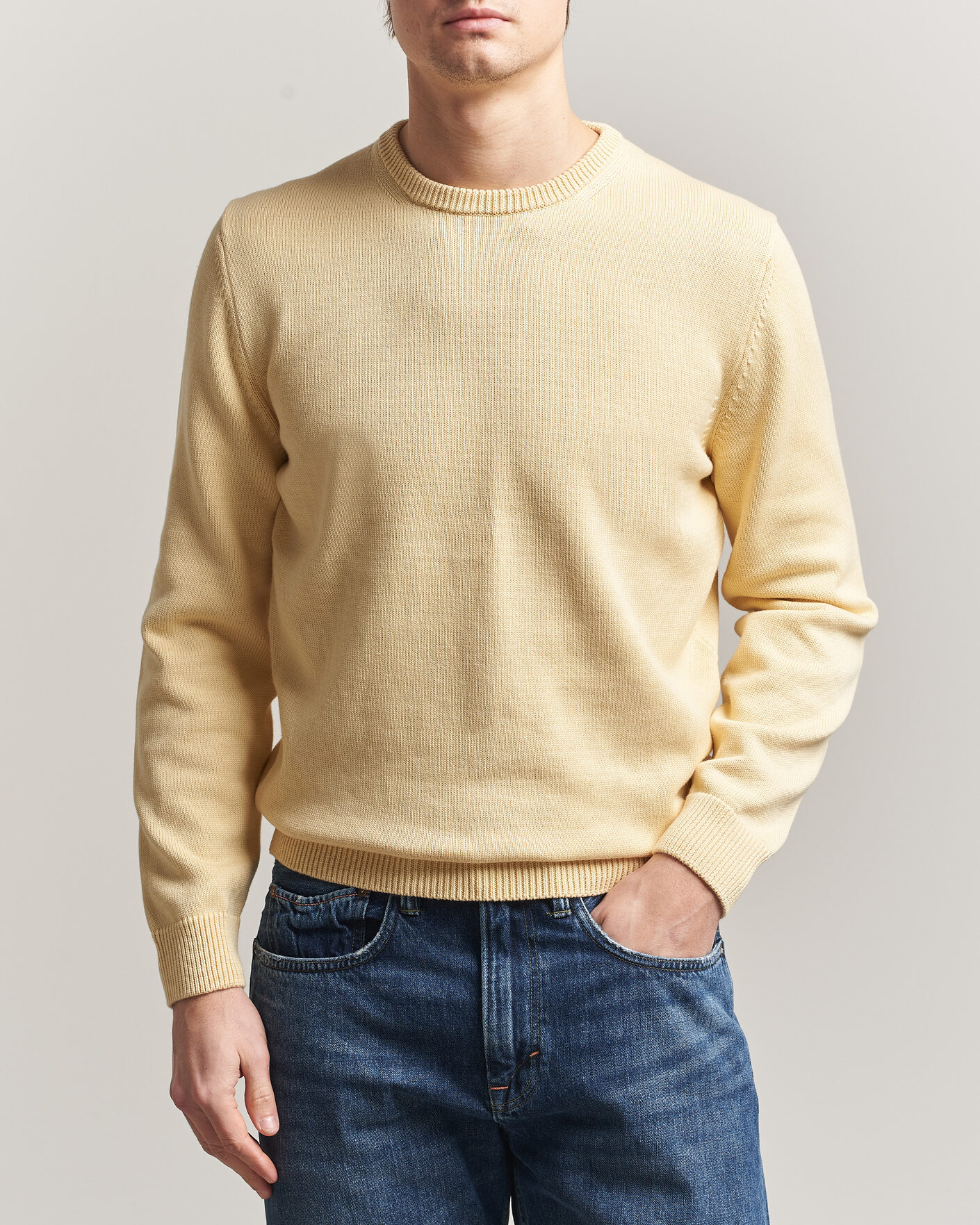 Herre | Trøjer | Stenströms | Organic Cotton Knitted Sweater Light Yellow