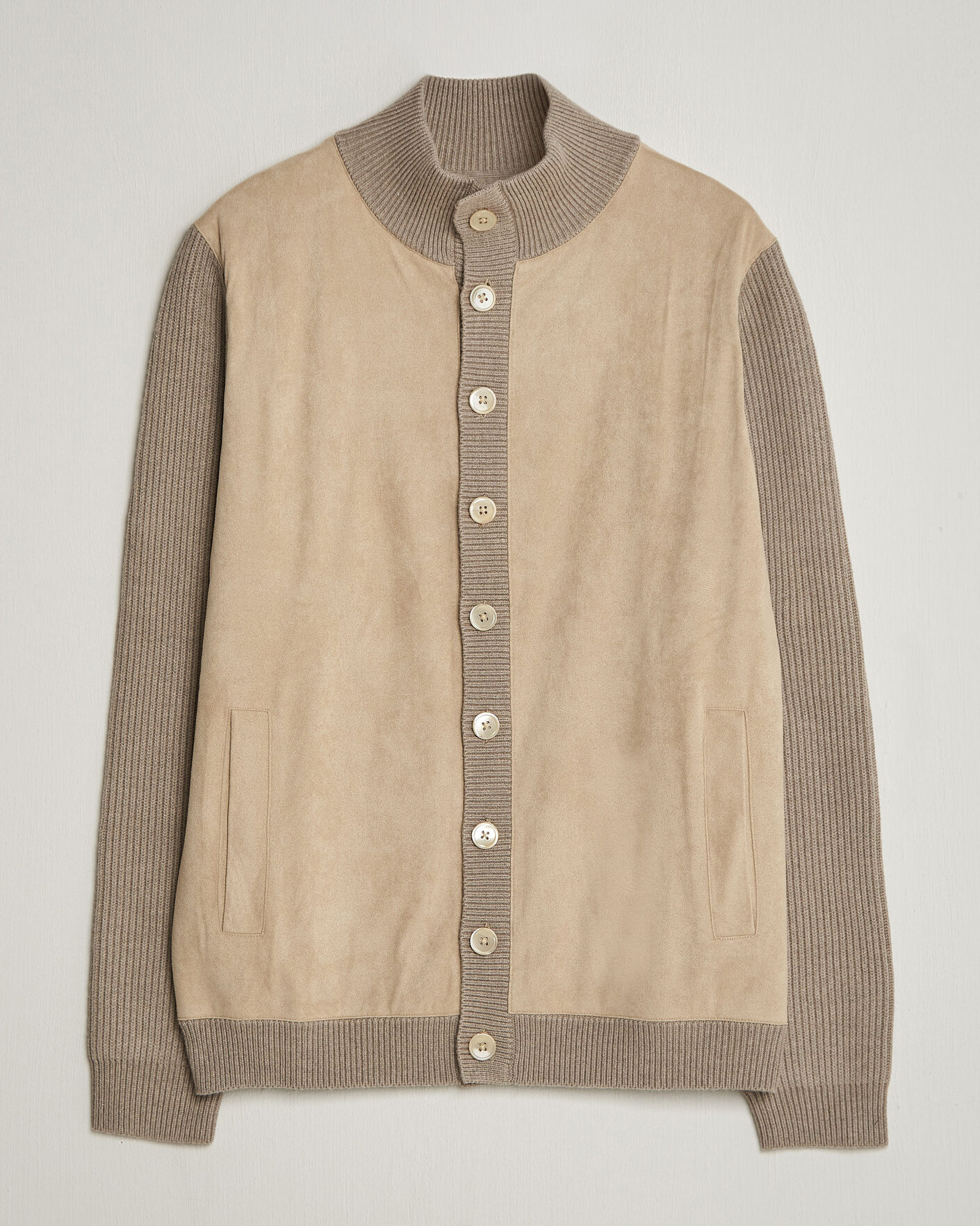Herre | Trøjer | Stenströms | Knitted Hybrid Buttoned Alcantara Cardigan Taupe