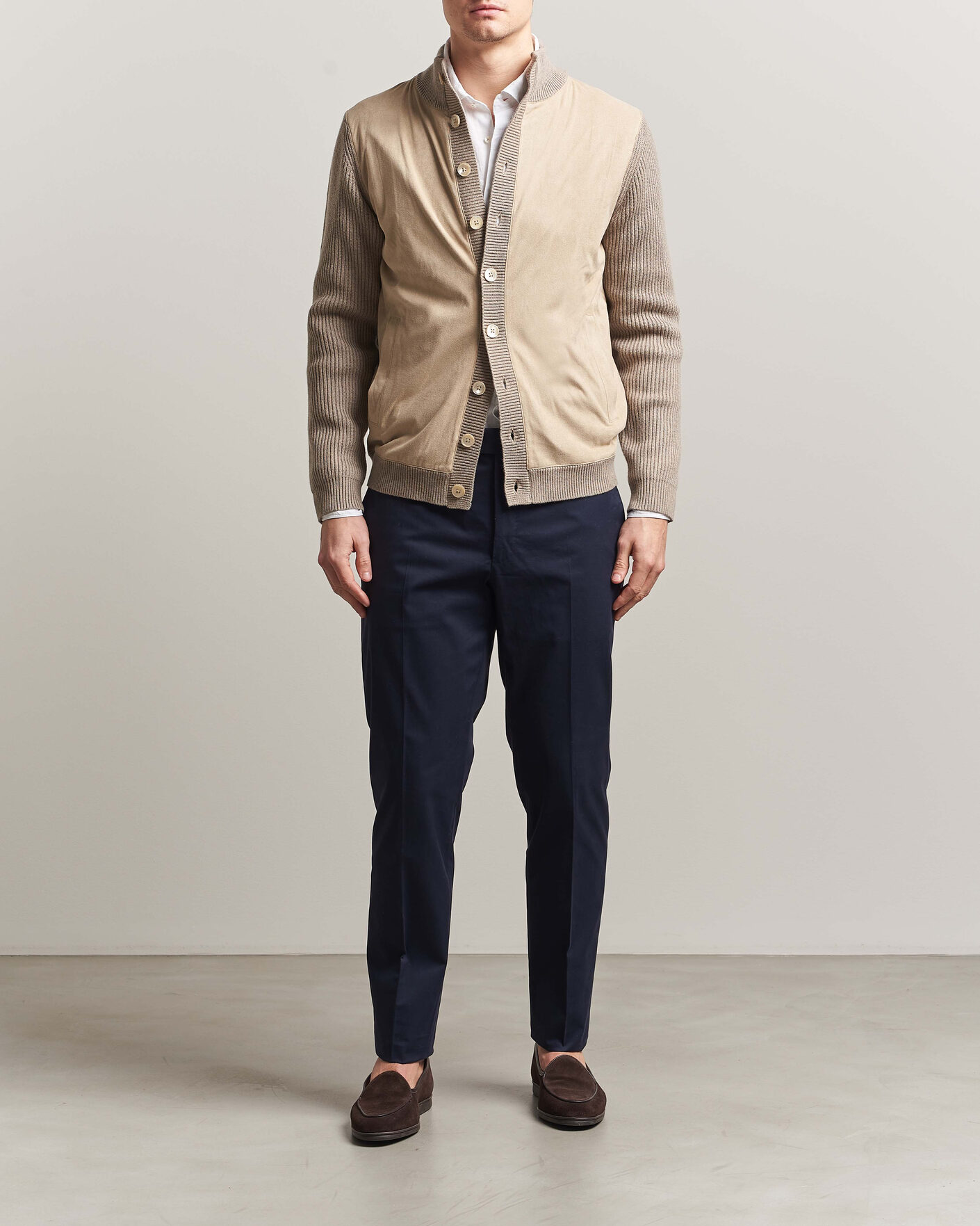 Herre | Trøjer | Stenströms | Knitted Hybrid Buttoned Alcantara Cardigan Taupe