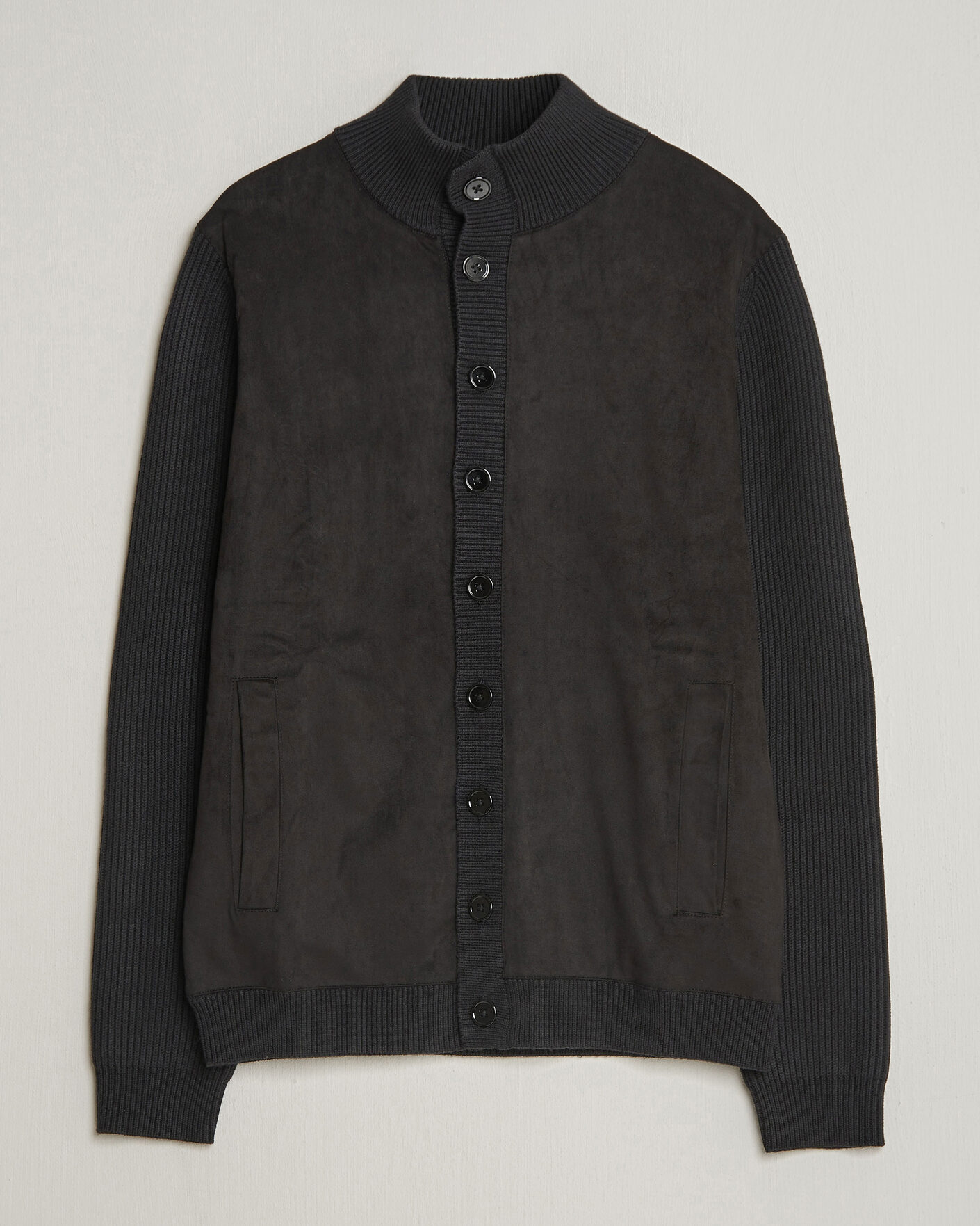 Herre | Trøjer | Stenströms | Knitted Hybrid Buttoned Alcantara Cardigan Black