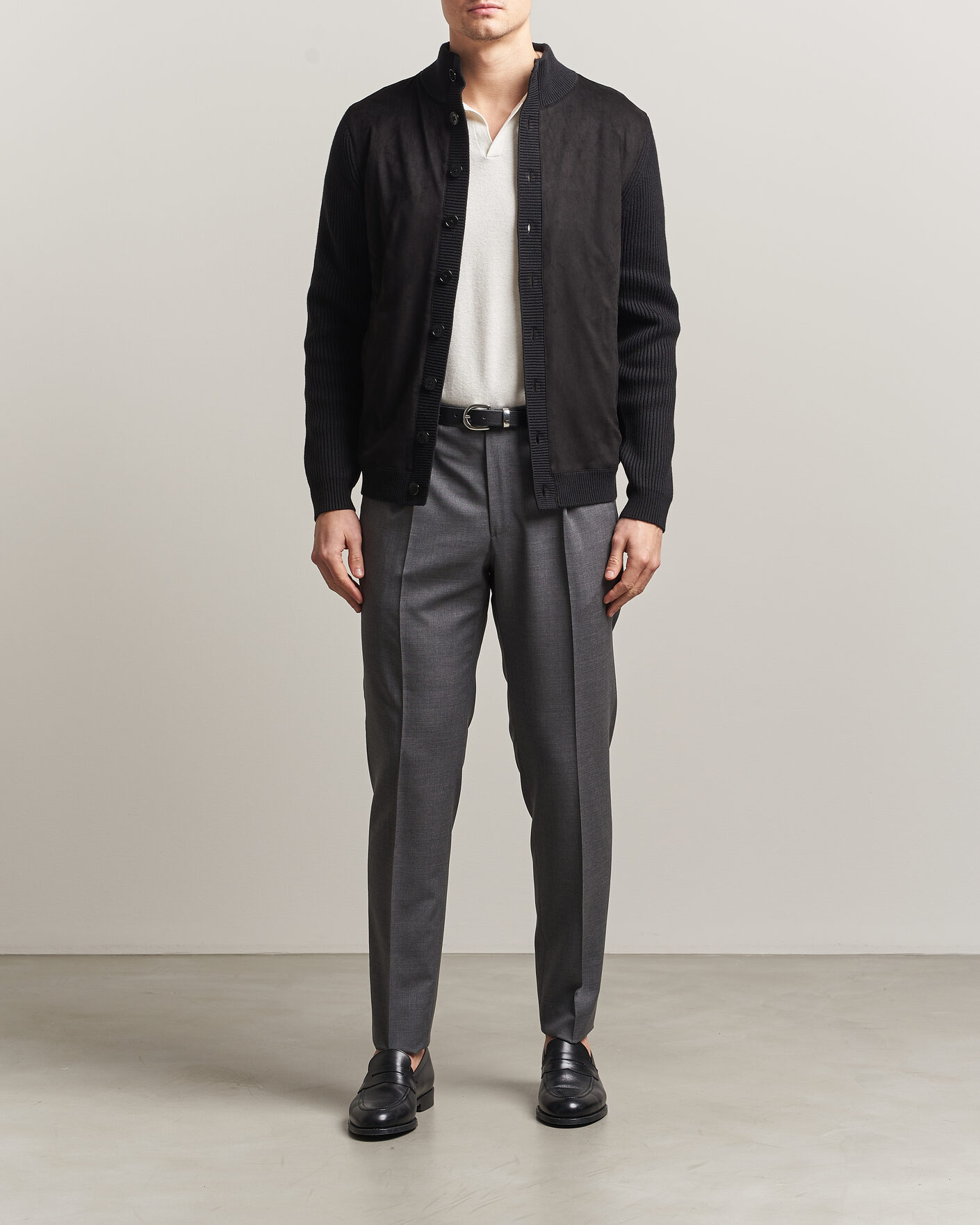 Herre | Trøjer | Stenströms | Knitted Hybrid Buttoned Alcantara Cardigan Black