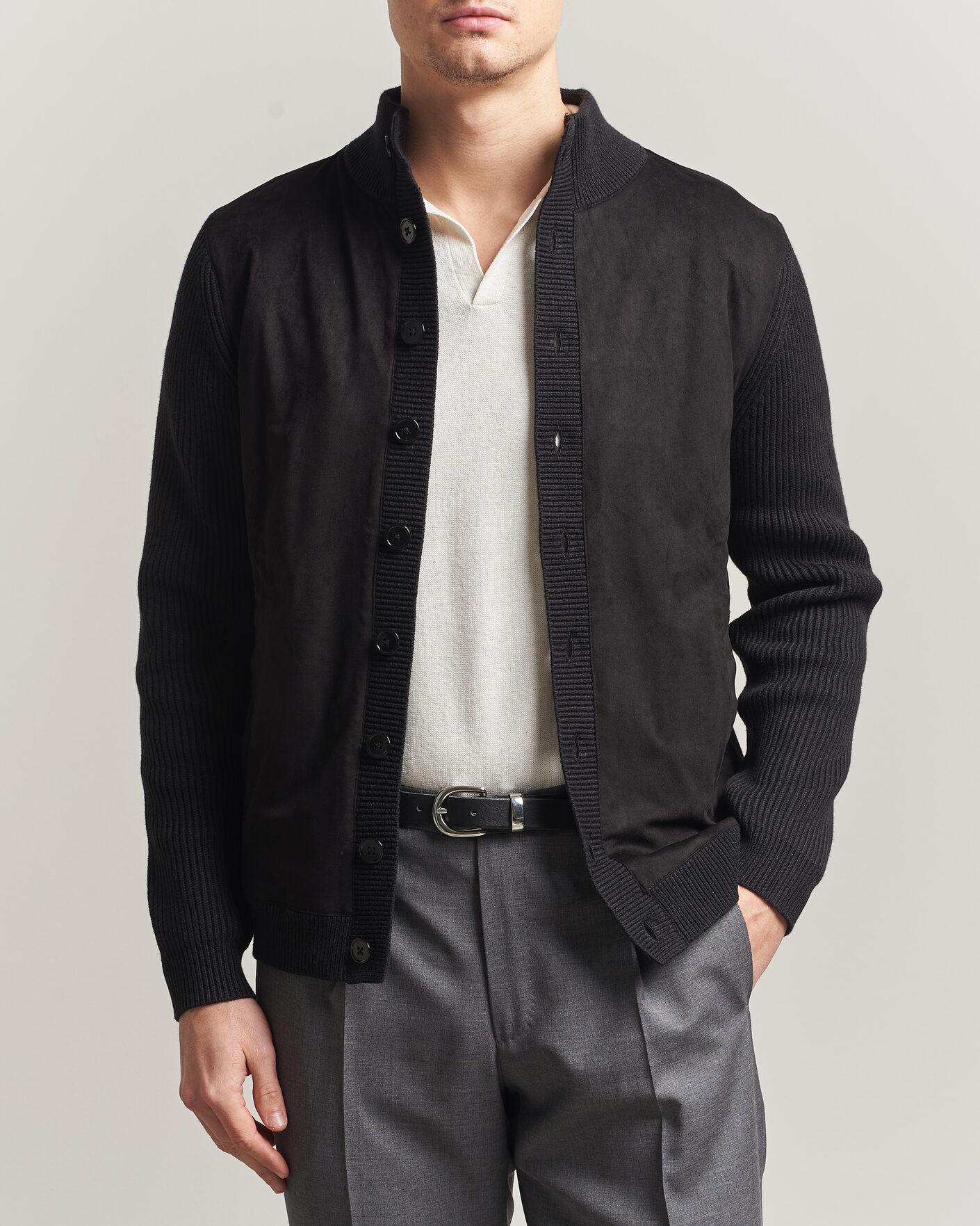 Herre | Trøjer | Stenströms | Knitted Hybrid Buttoned Alcantara Cardigan Black