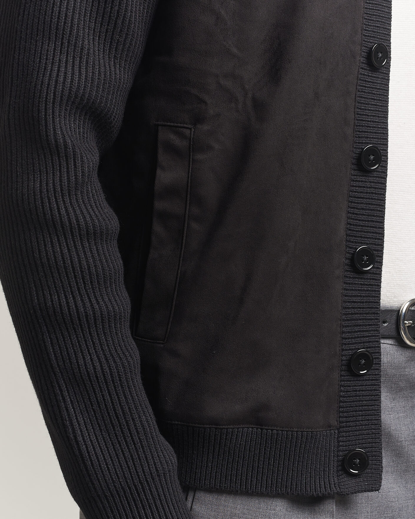 Herre | Trøjer | Stenströms | Knitted Hybrid Buttoned Alcantara Cardigan Black