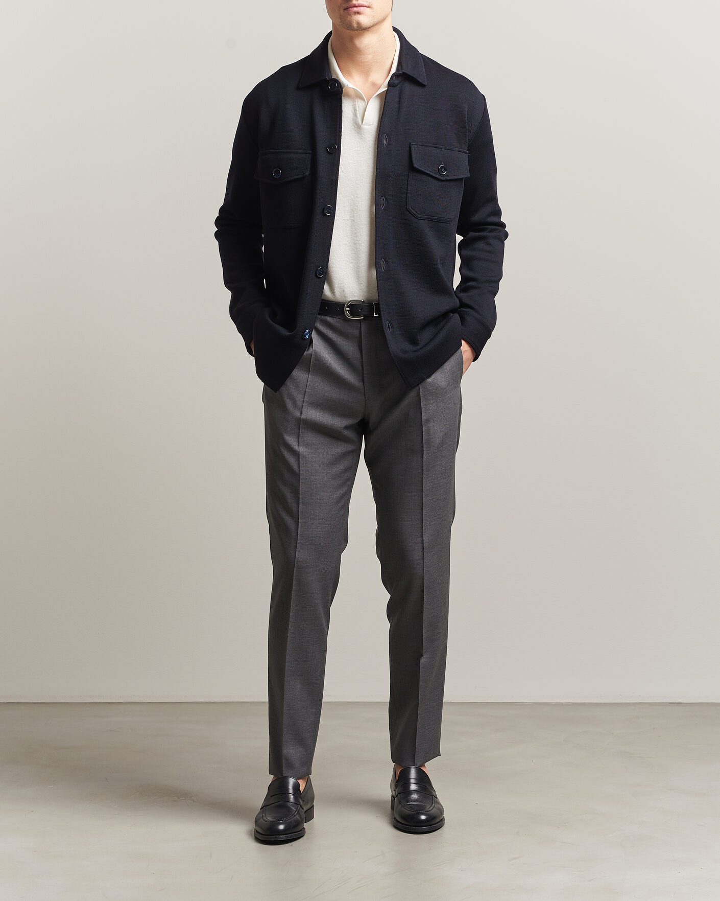 Herre | Trøjer | Stenströms | Milano Knitted Merino Overshirt Navy