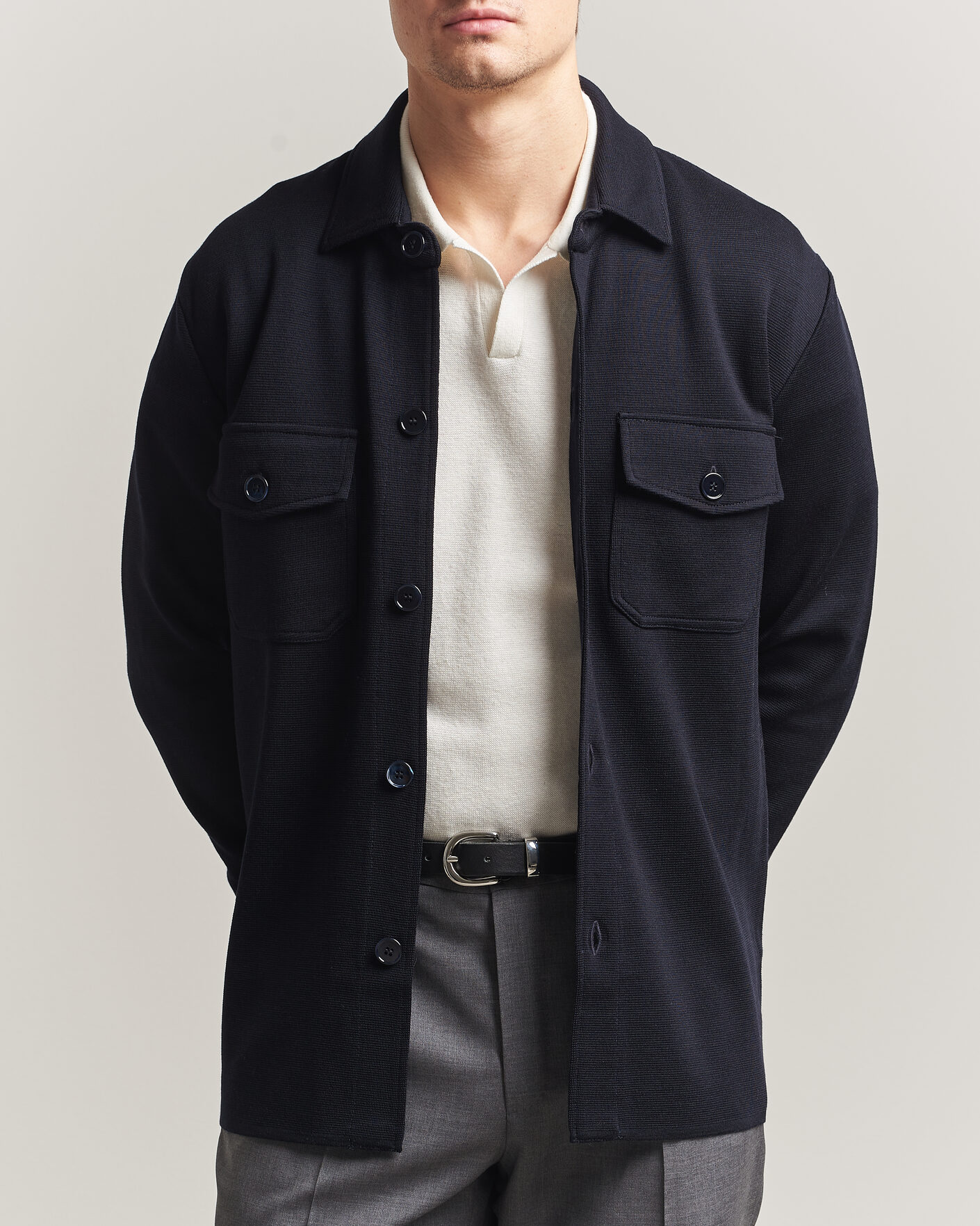 Herre | Trøjer | Stenströms | Milano Knitted Merino Overshirt Navy