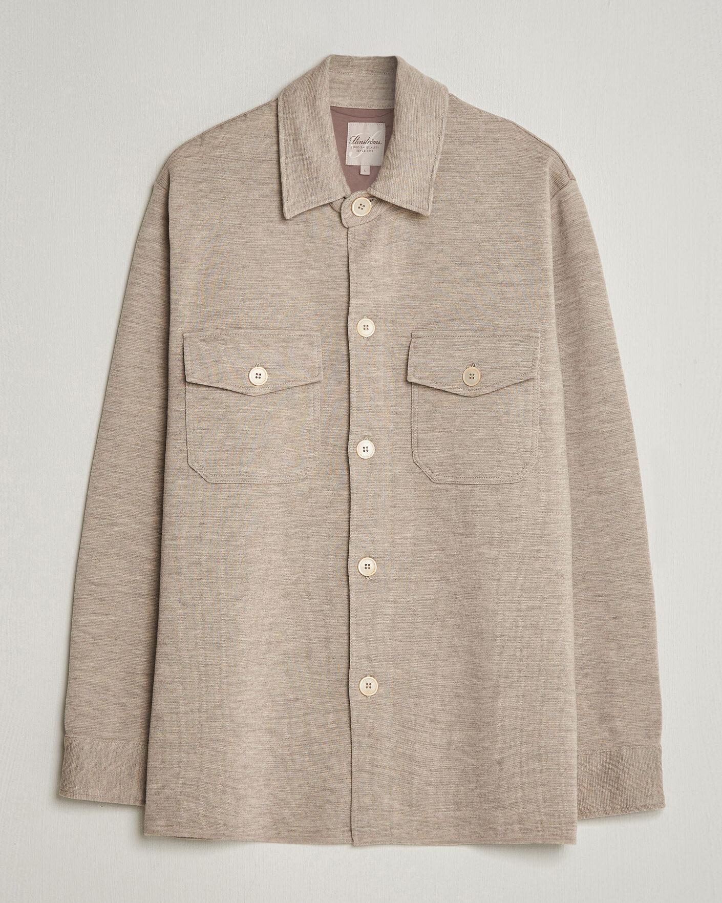 Herre | Trøjer | Stenströms | Milano Knitted Merino Overshirt Beige