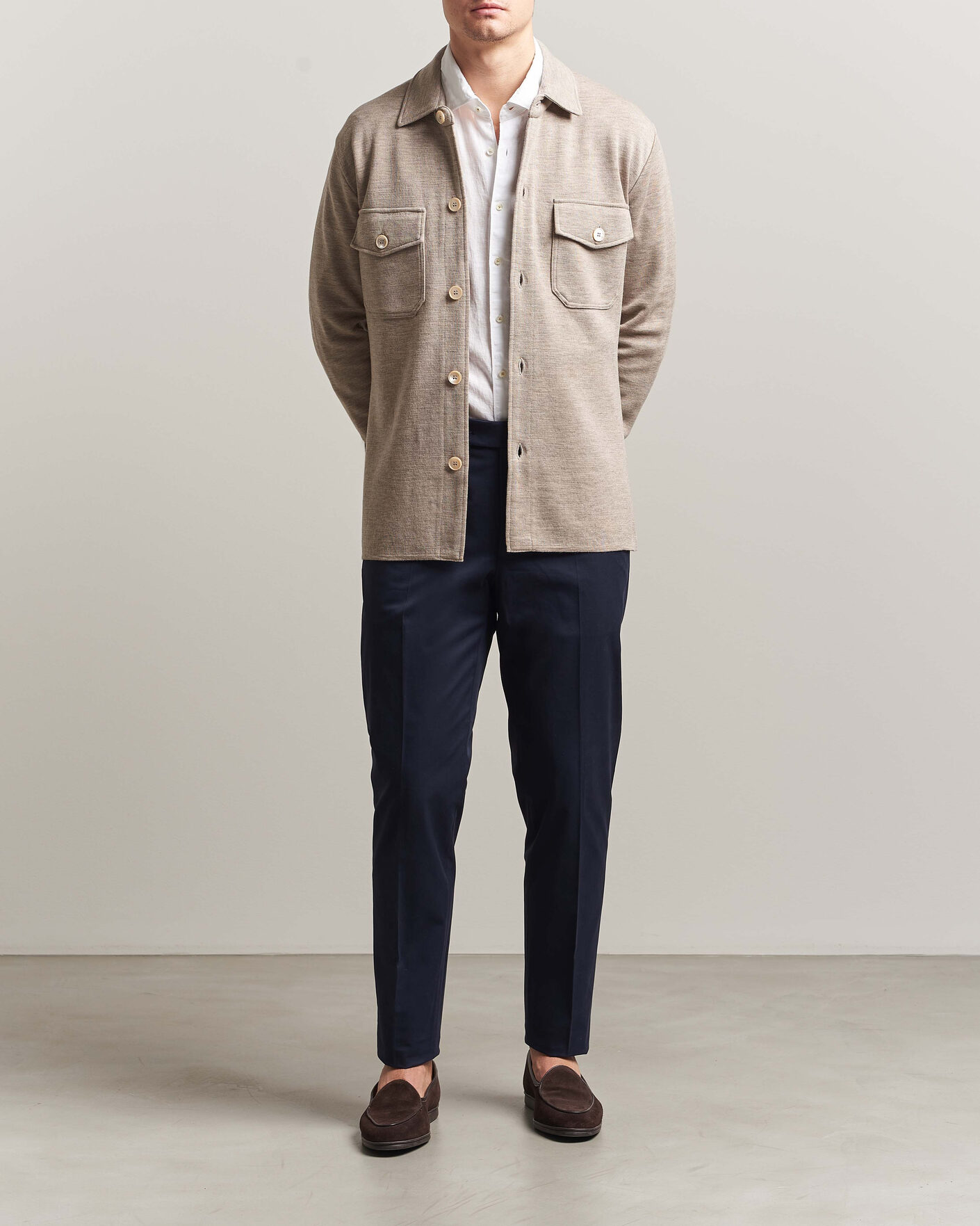 Herre | Trøjer | Stenströms | Milano Knitted Merino Overshirt Beige