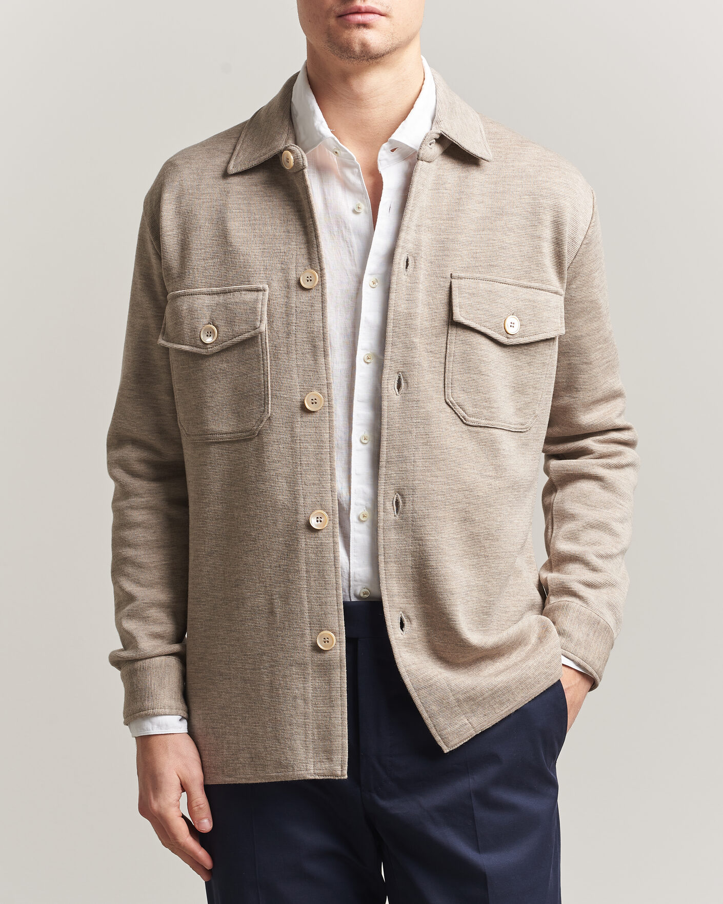 Herre | Trøjer | Stenströms | Milano Knitted Merino Overshirt Beige