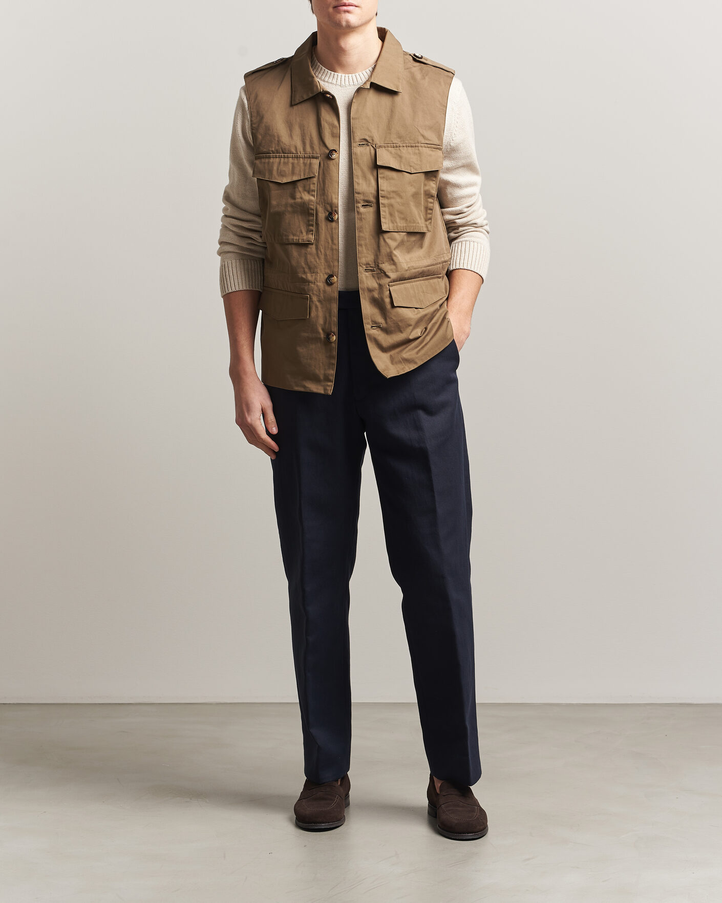 Herre | Veste | Stenströms | Cotton  Twill Vest Olive