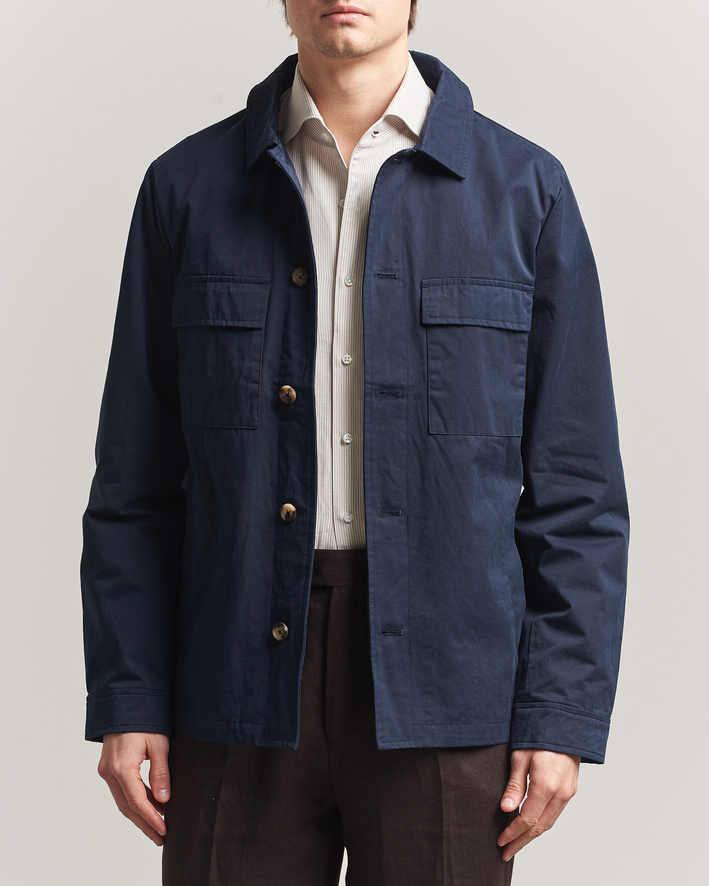 Herre | Jakker | Stenströms | Cotton Twill Overshirt Navy