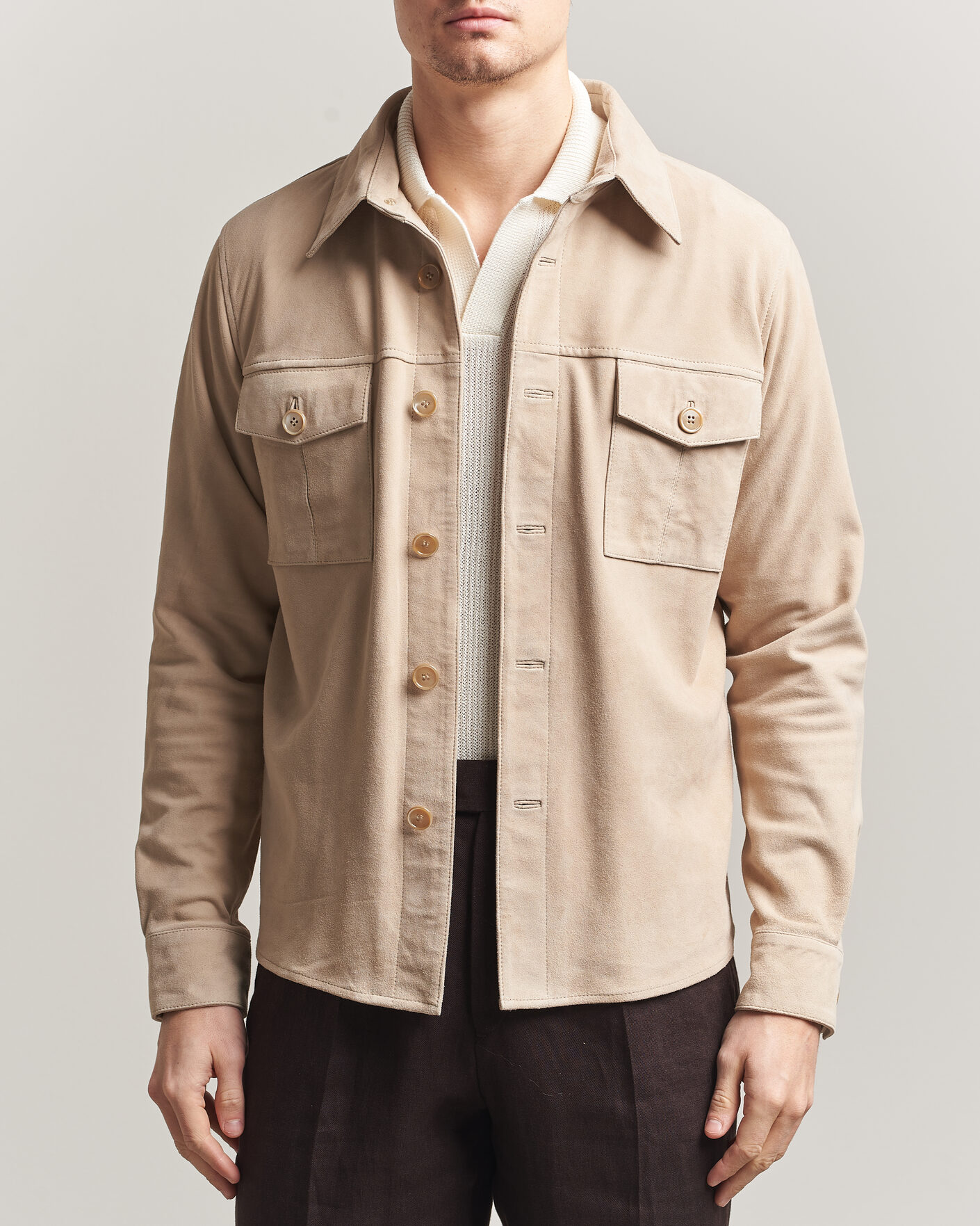 Herre | Jakker | Stenströms | Suede Pocket Overshirt Beige
