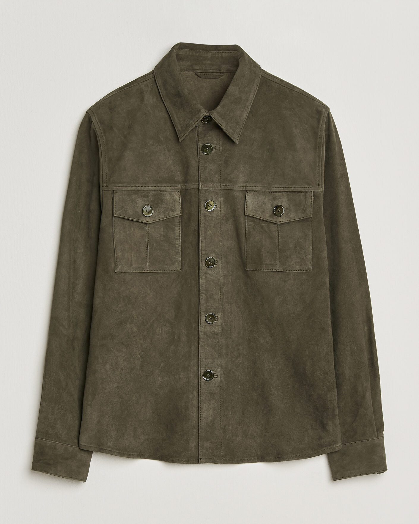 Herre | Jakker | Stenströms | Suede Pocket Overshirt Olive