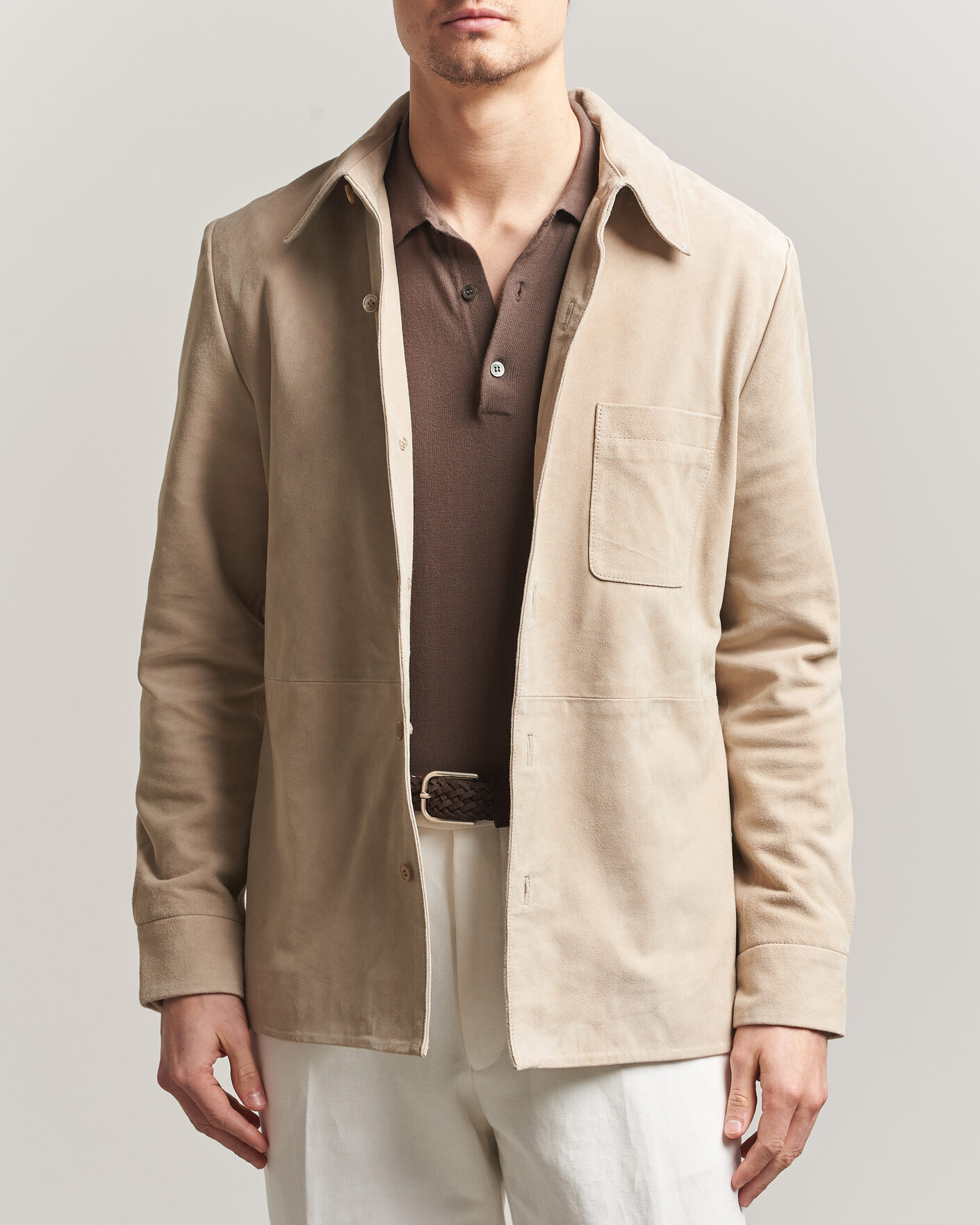 Herre | Jakker | Stenströms | Suede Overshirt Beige