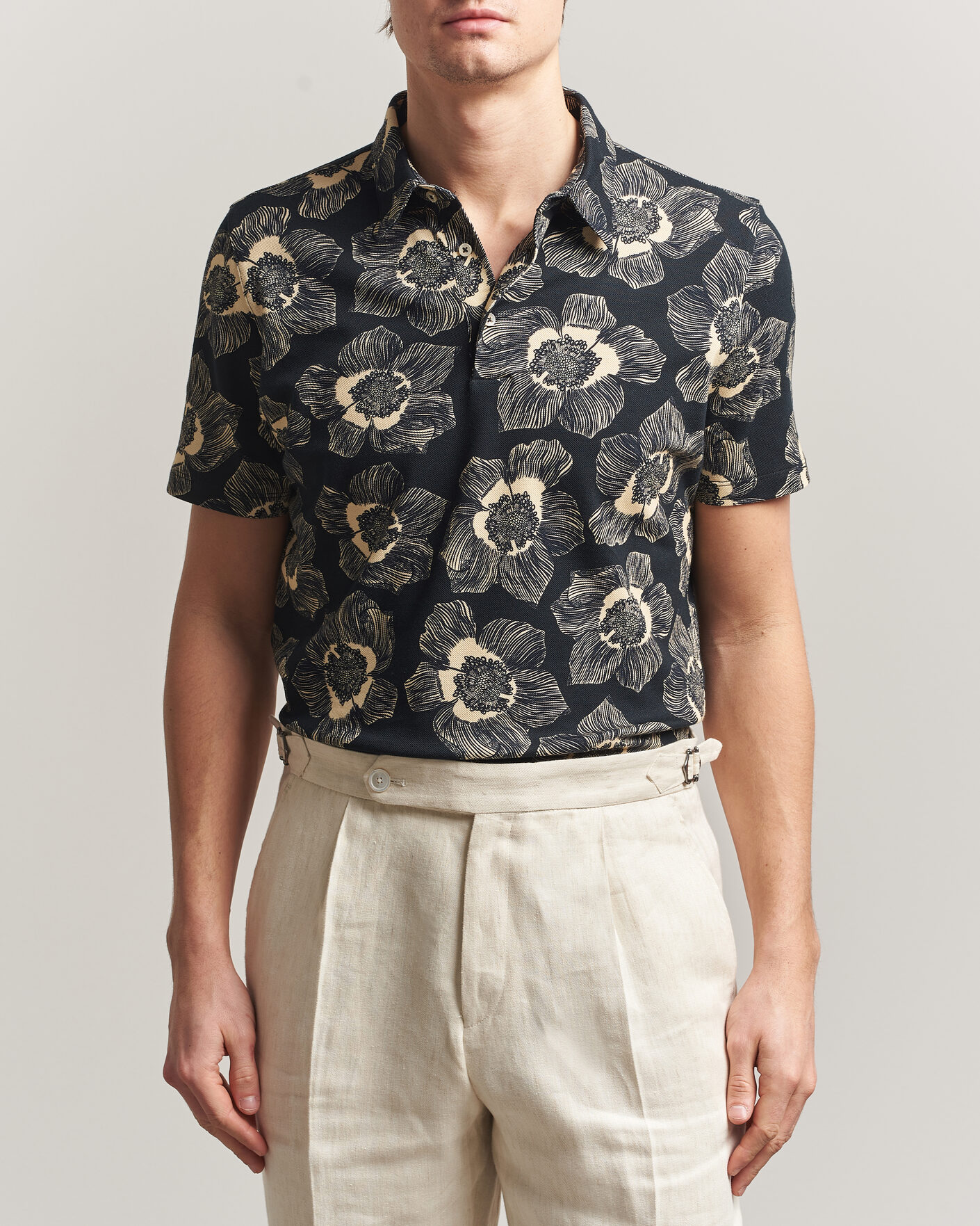 Herre | Polotrøjer | Stenströms | Printed Cotton Polo Black
