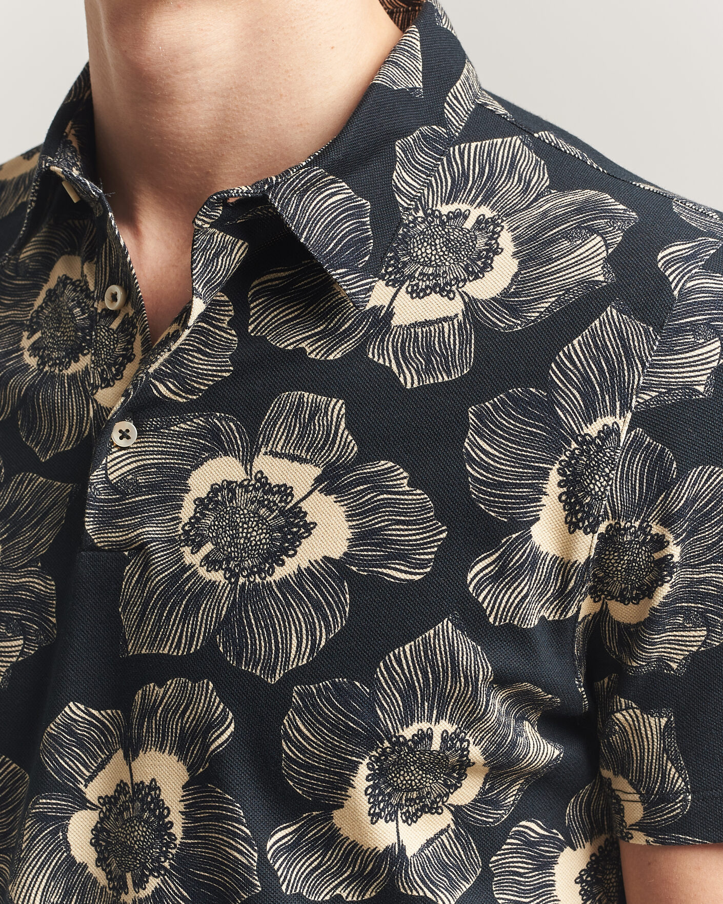Herre | Polotrøjer | Stenströms | Printed Cotton Polo Black