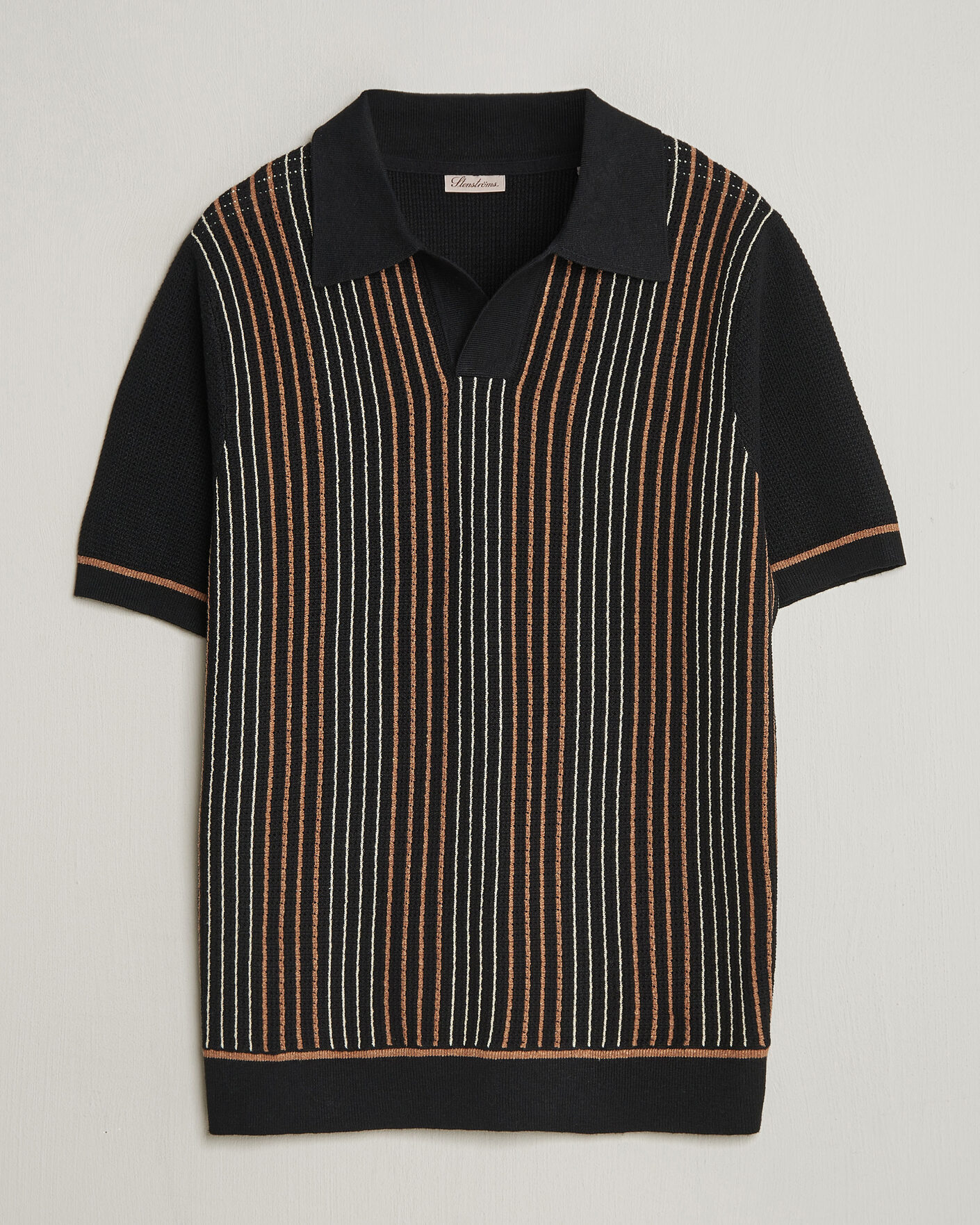 Herre | Polotrøjer | Stenströms | Knitted Stripe Hemp/Cotton Polo Black