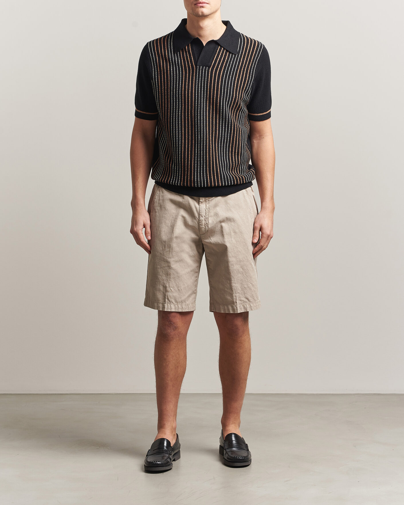 Herre | Polotrøjer | Stenströms | Knitted Stripe Hemp/Cotton Polo Black