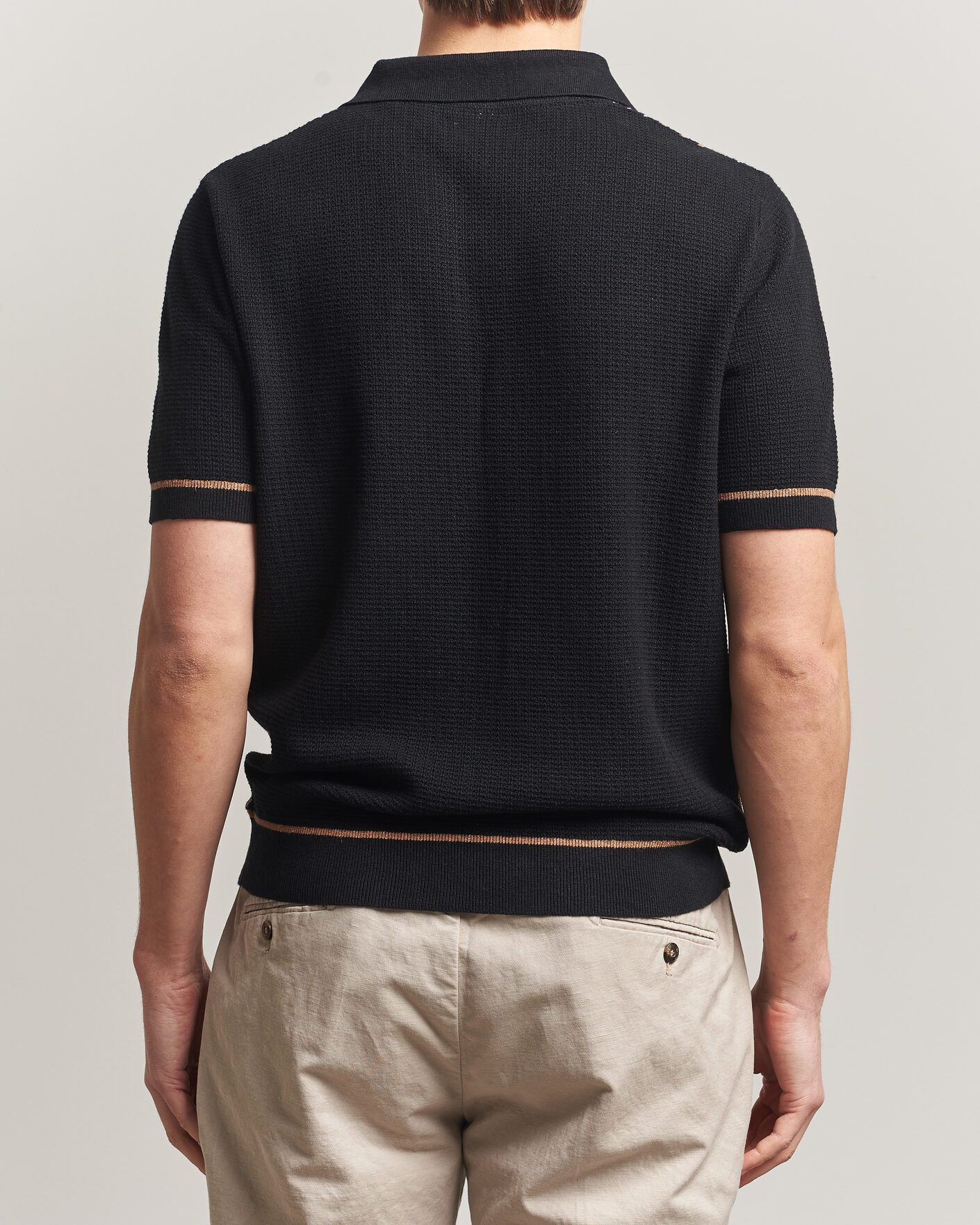 Herre | Polotrøjer | Stenströms | Knitted Stripe Hemp/Cotton Polo Black