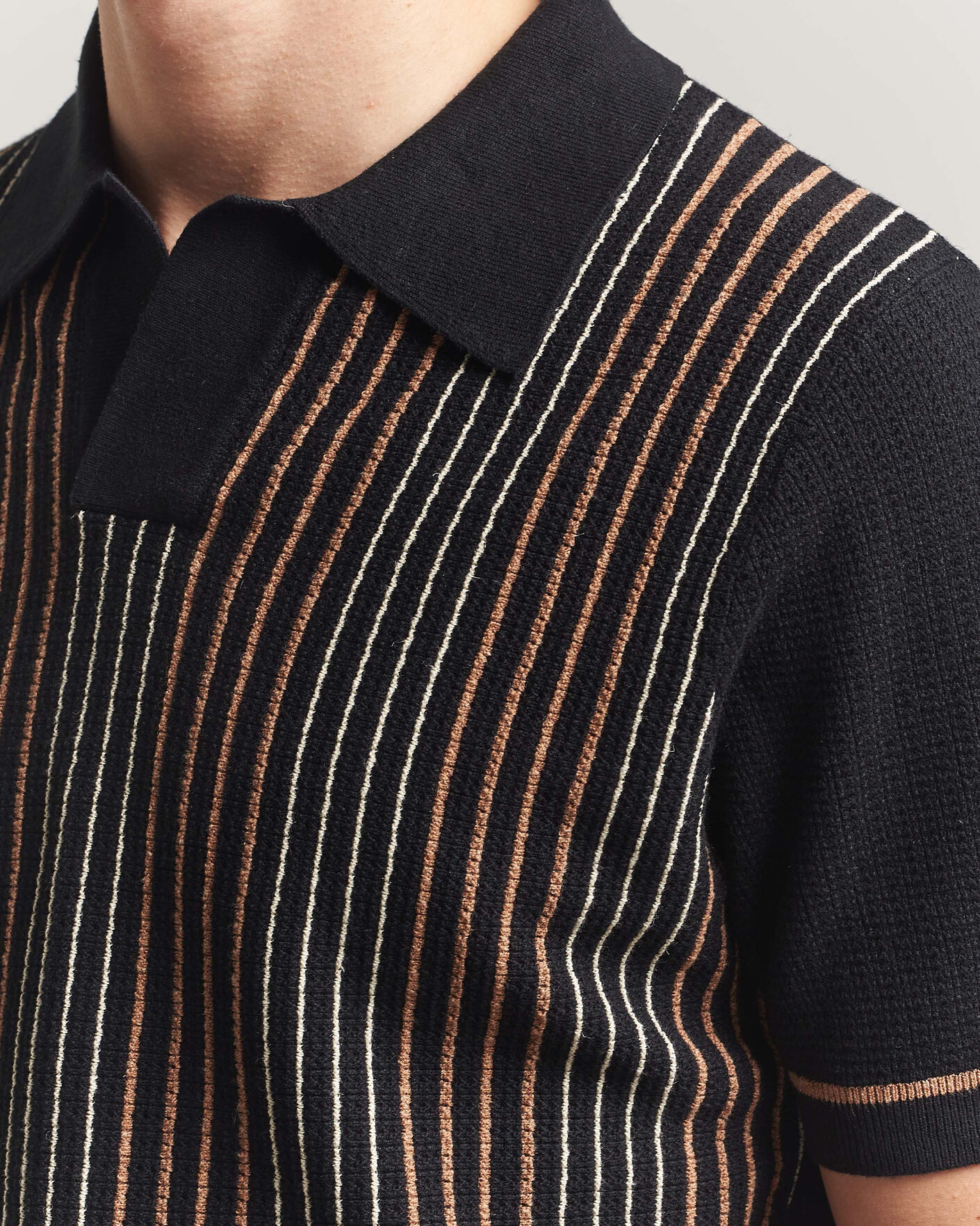 Herre | Polotrøjer | Stenströms | Knitted Stripe Hemp/Cotton Polo Black