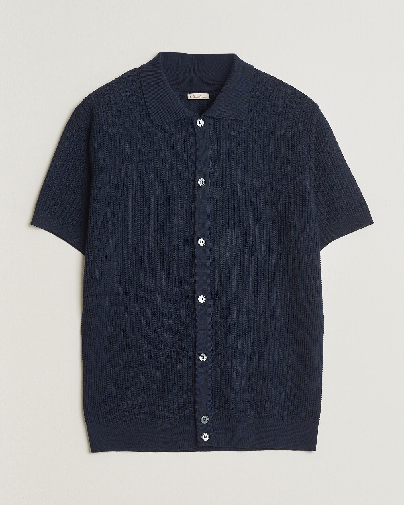 Herre | Polotrøjer | Stenströms | Knitted Buttonthru Merino Polo Shirt Navy