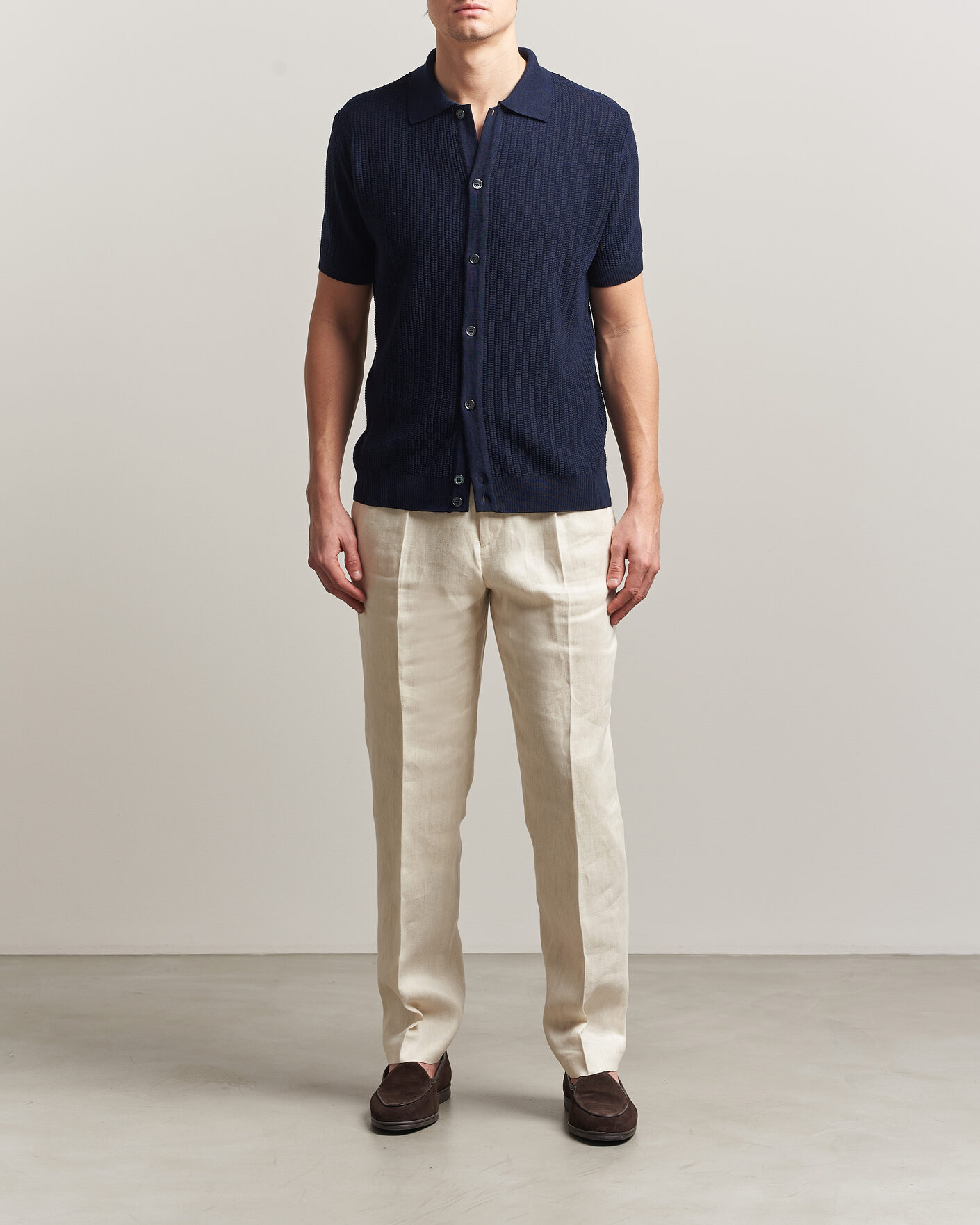 Herre | Polotrøjer | Stenströms | Knitted Buttonthru Merino Polo Shirt Navy