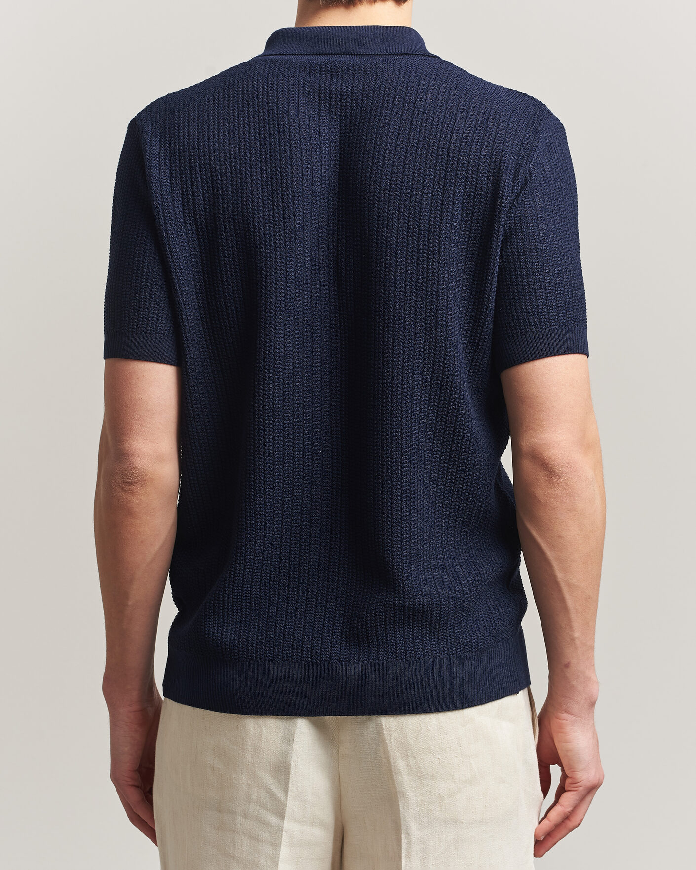 Herre | Polotrøjer | Stenströms | Knitted Buttonthru Merino Polo Shirt Navy