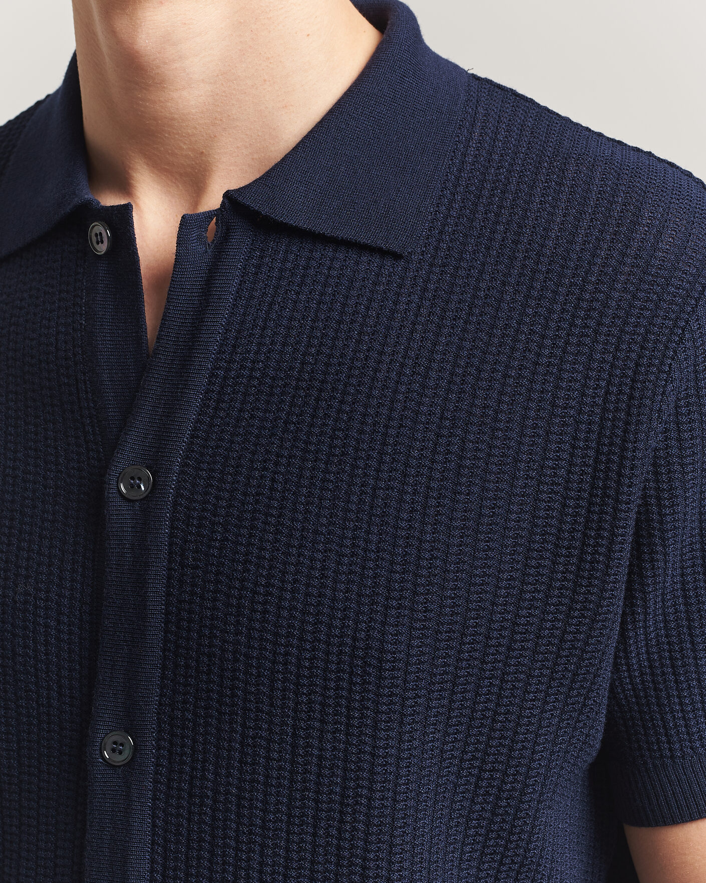 Herre | Polotrøjer | Stenströms | Knitted Buttonthru Merino Polo Shirt Navy