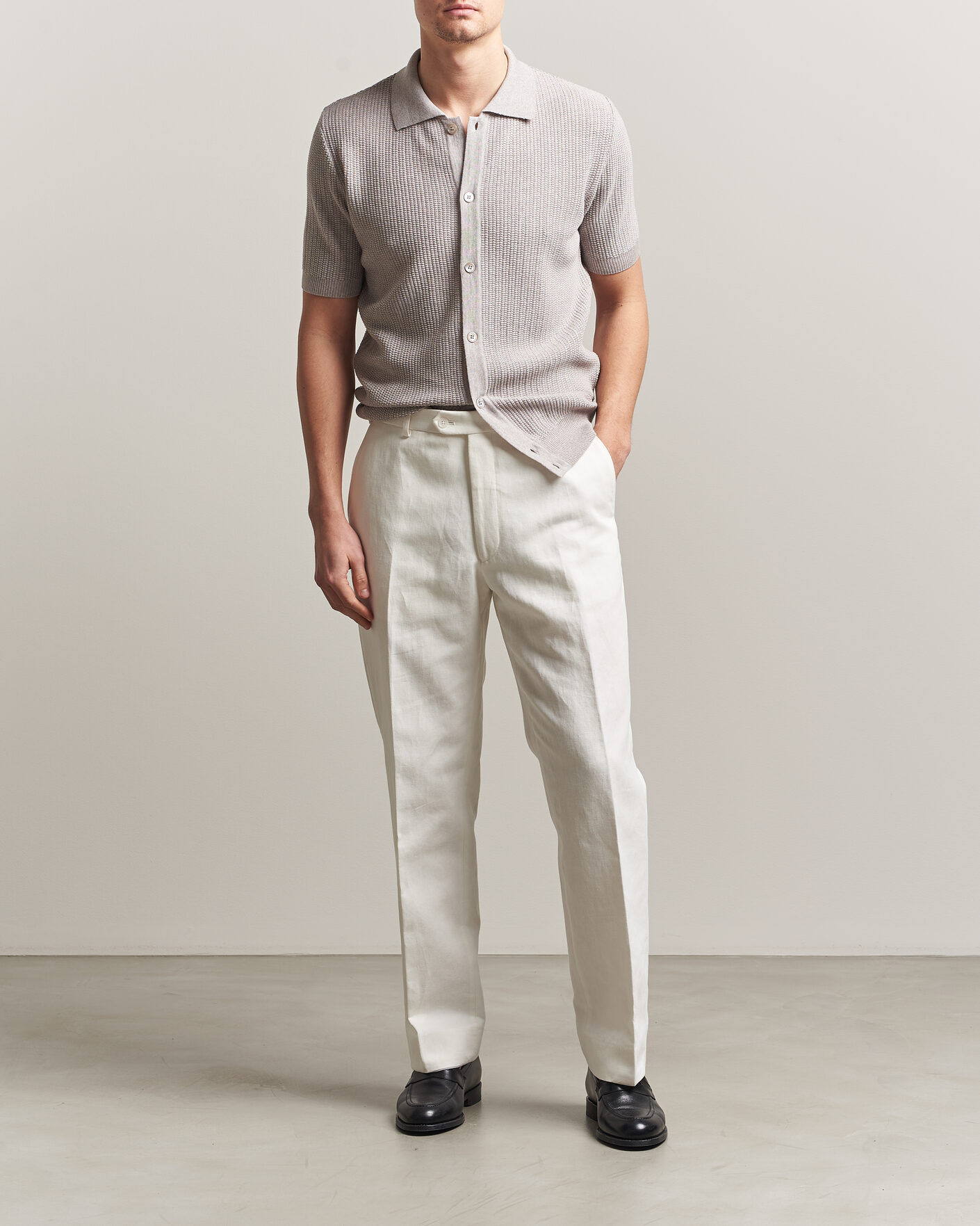 Herre | Polotrøjer | Stenströms | Knitted Buttonthru Merino Polo Shirt Grey