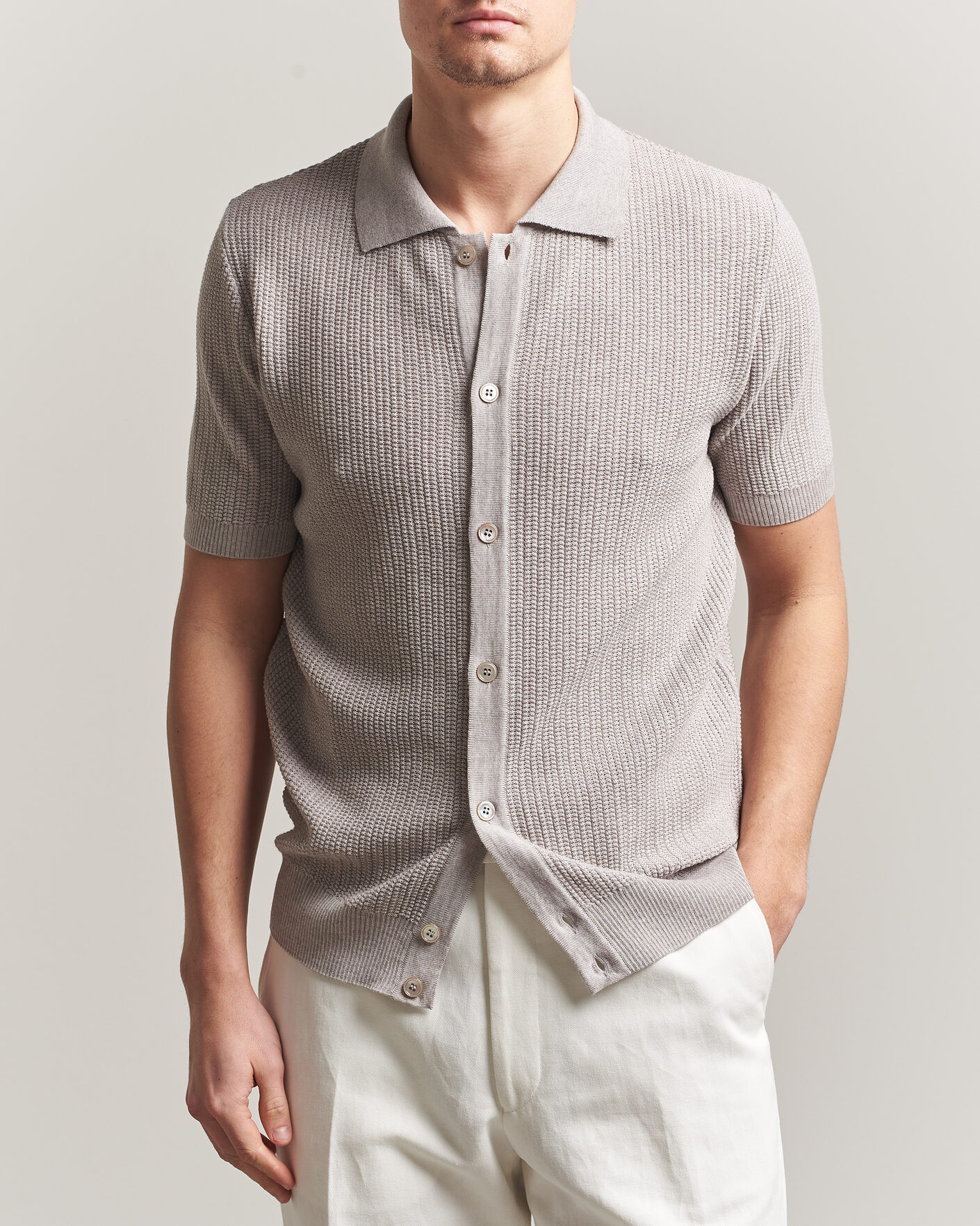 Herre | Polotrøjer | Stenströms | Knitted Buttonthru Merino Polo Shirt Grey