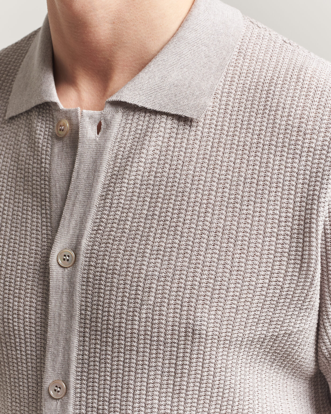 Herre | Polotrøjer | Stenströms | Knitted Buttonthru Merino Polo Shirt Grey